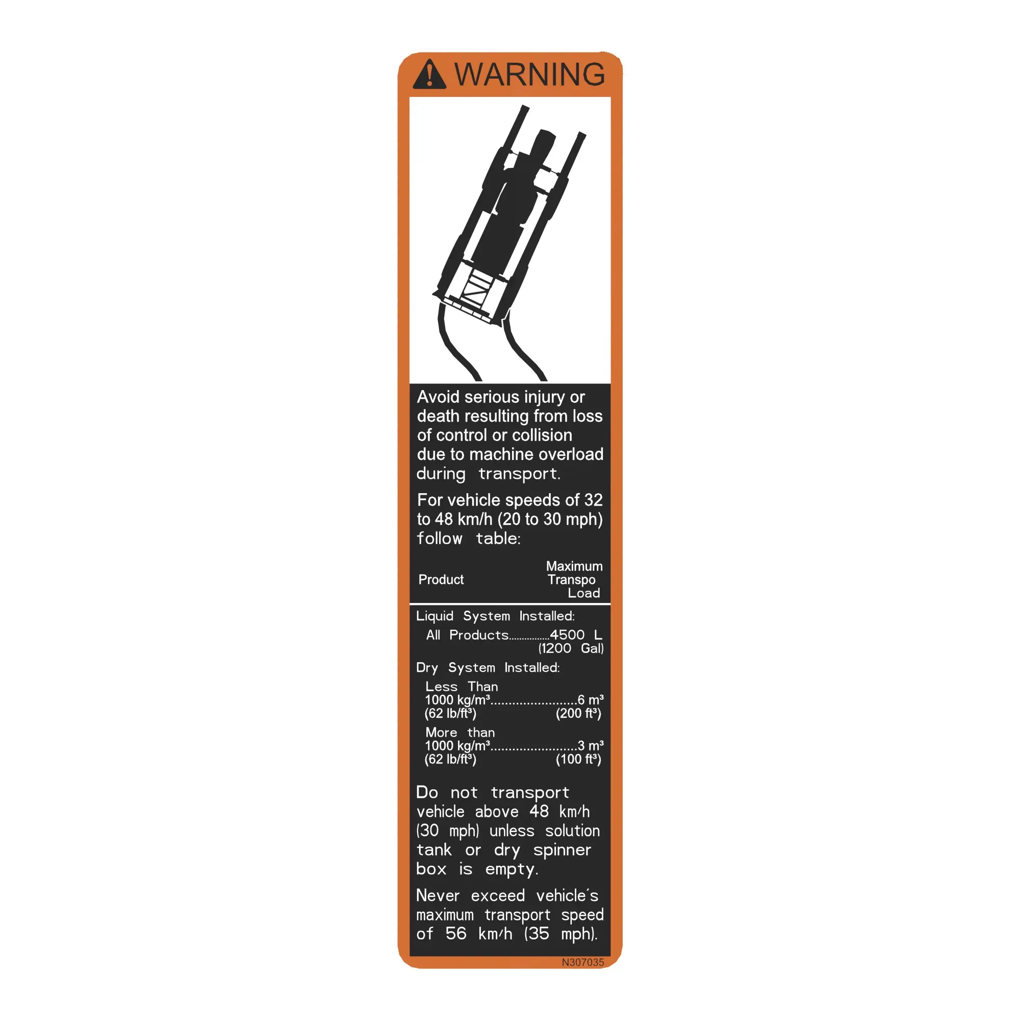 John Deere Label, Warning Transport - N307035