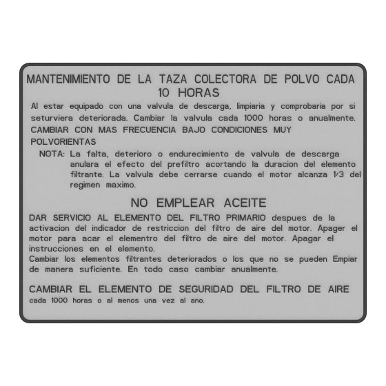 John Deere Air Cleaner Label, Spanish - T146606