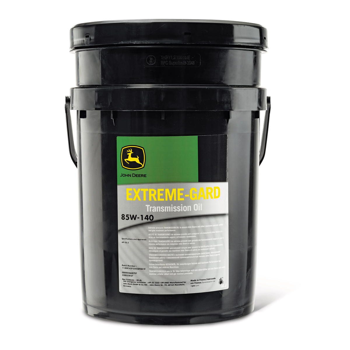 John Deere Transmission Oil, Extreme-Gard™, SAE 85W-140, API GL-5, 20 Liter (5.28 Gallon) - VC82609-020