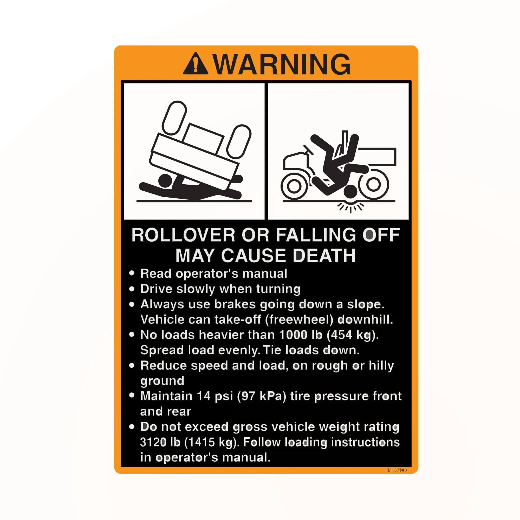 John Deere Warning XUV Label, English - M157903
