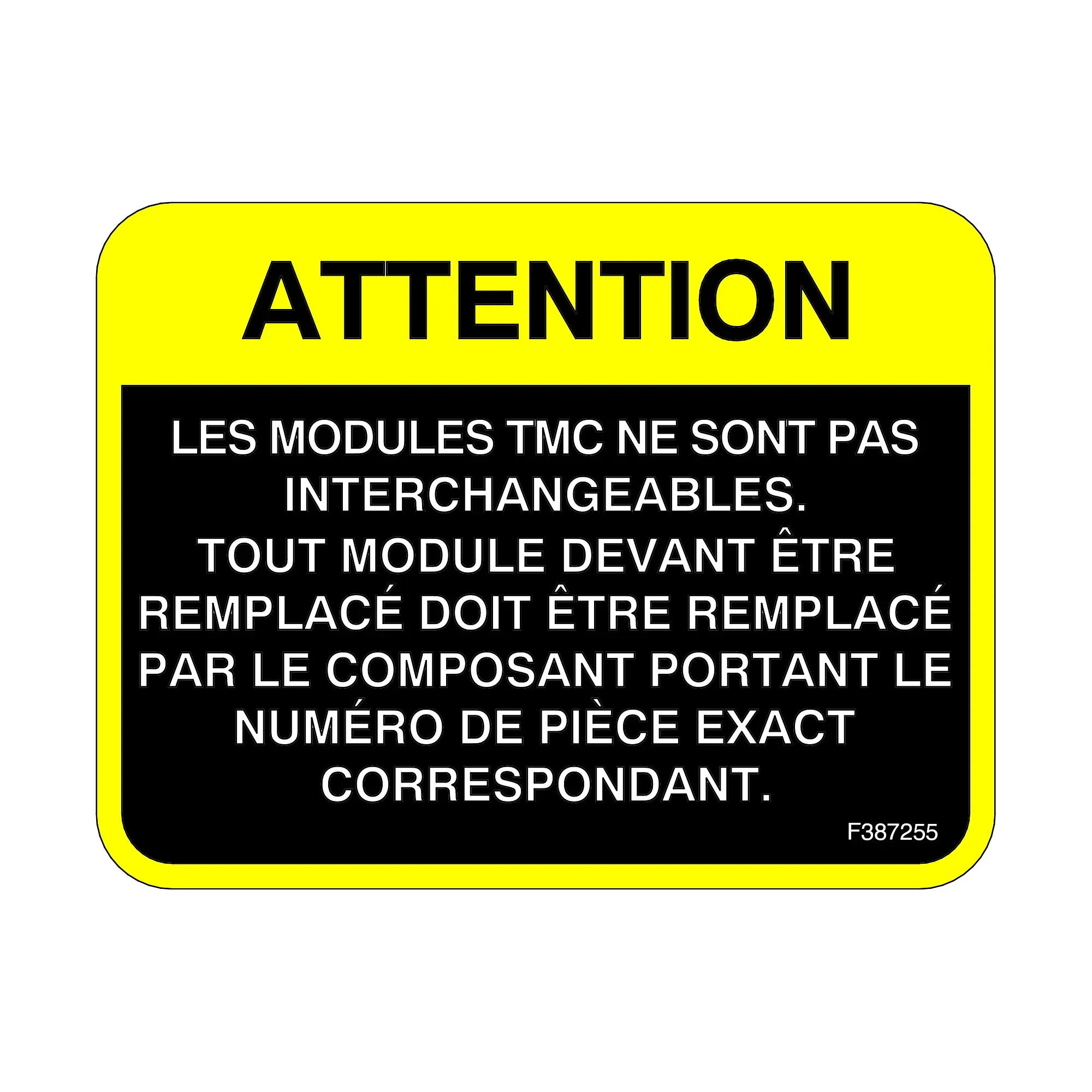 John Deere TMC Modules Label, French - F387255