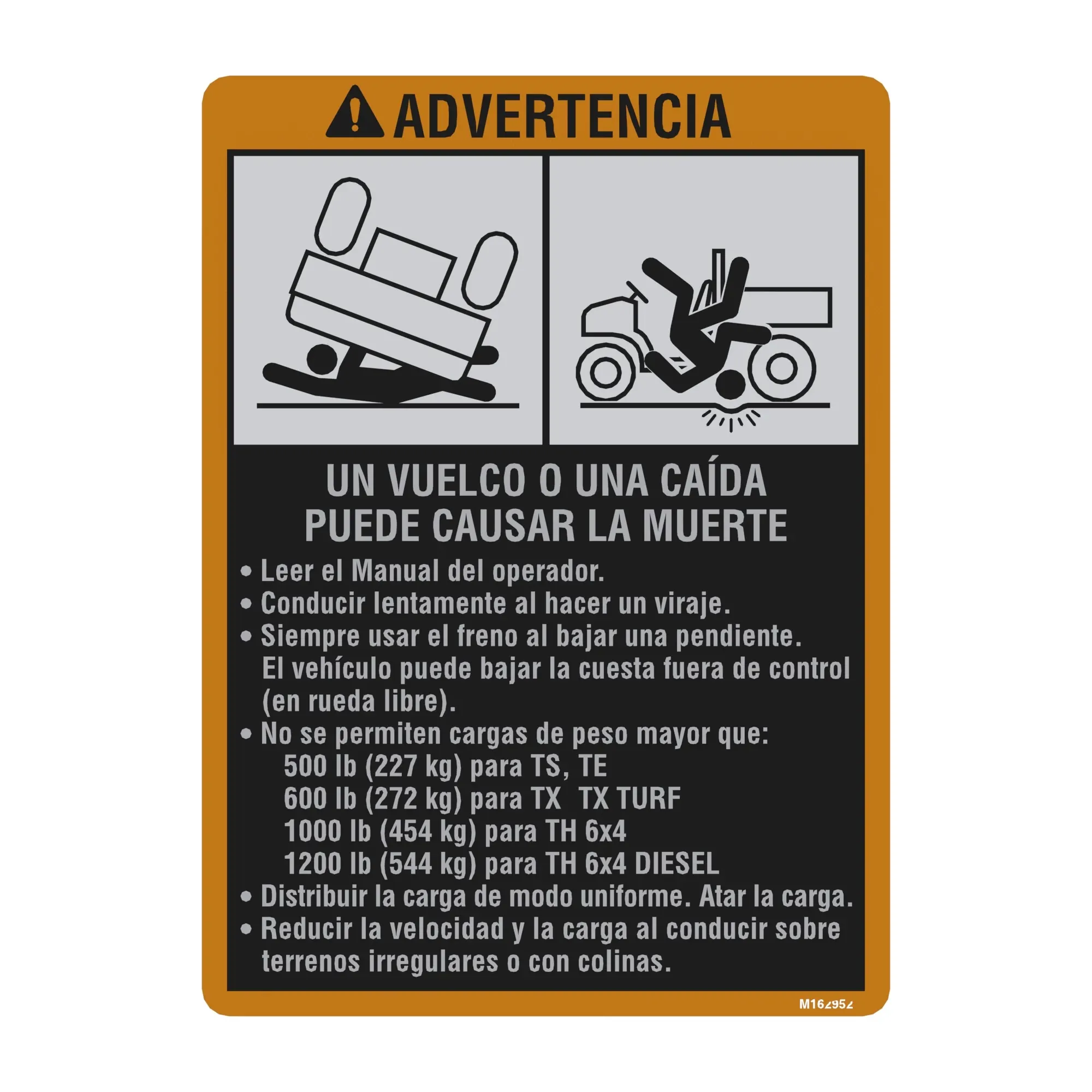 John Deere Warning Rollover Label - M162952