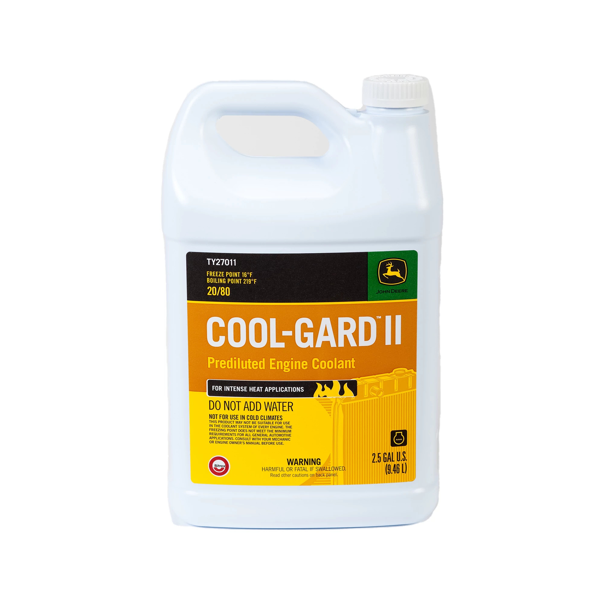 John Deere Prediluted Engine Coolant, Cool-Gard™ II, Pre-Mix (20/80), 9.46 Liter (2.5 Gallon) - TY27011
