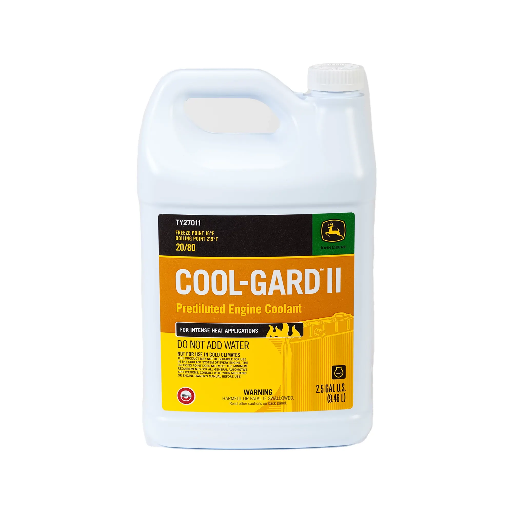 John Deere Prediluted Engine Coolant, Cool-Gard™ II, Pre-Mix (20/80), 9.46 Liter (2.5 Gallon) - TY27011