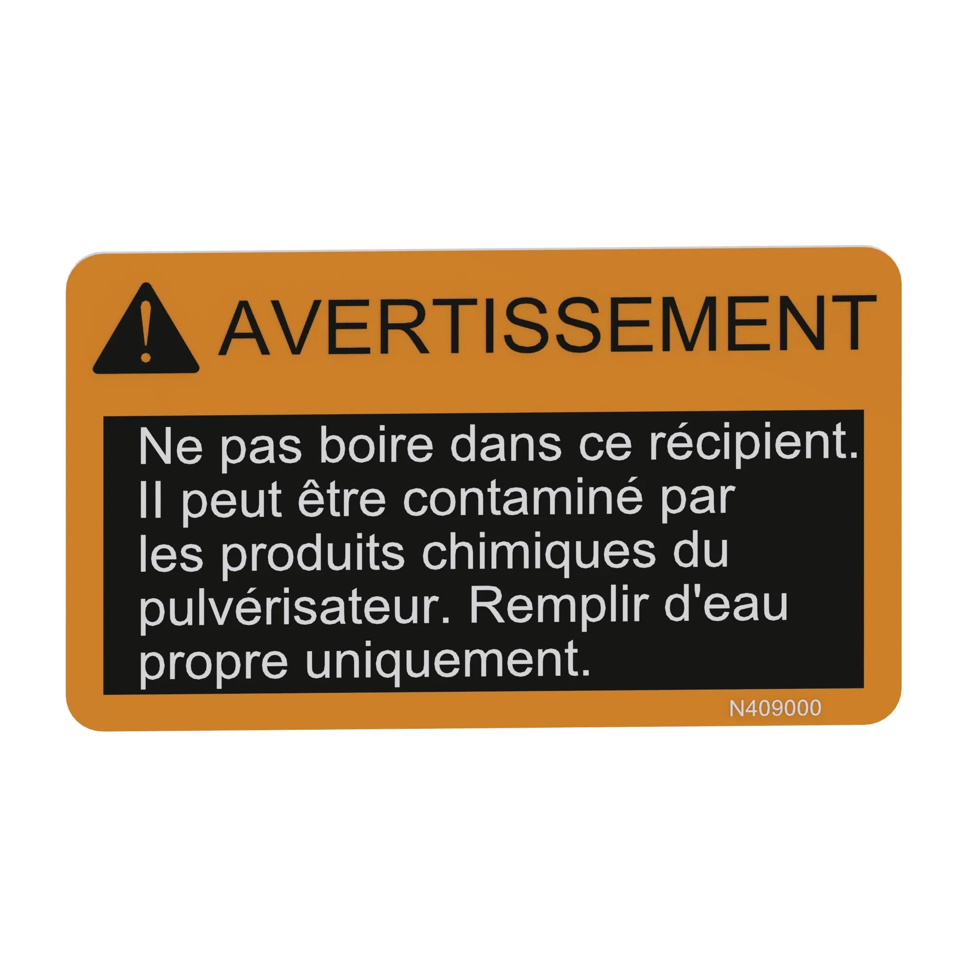 John Deere Safety Sign, Clean Water Rinse Tank, French - N409000