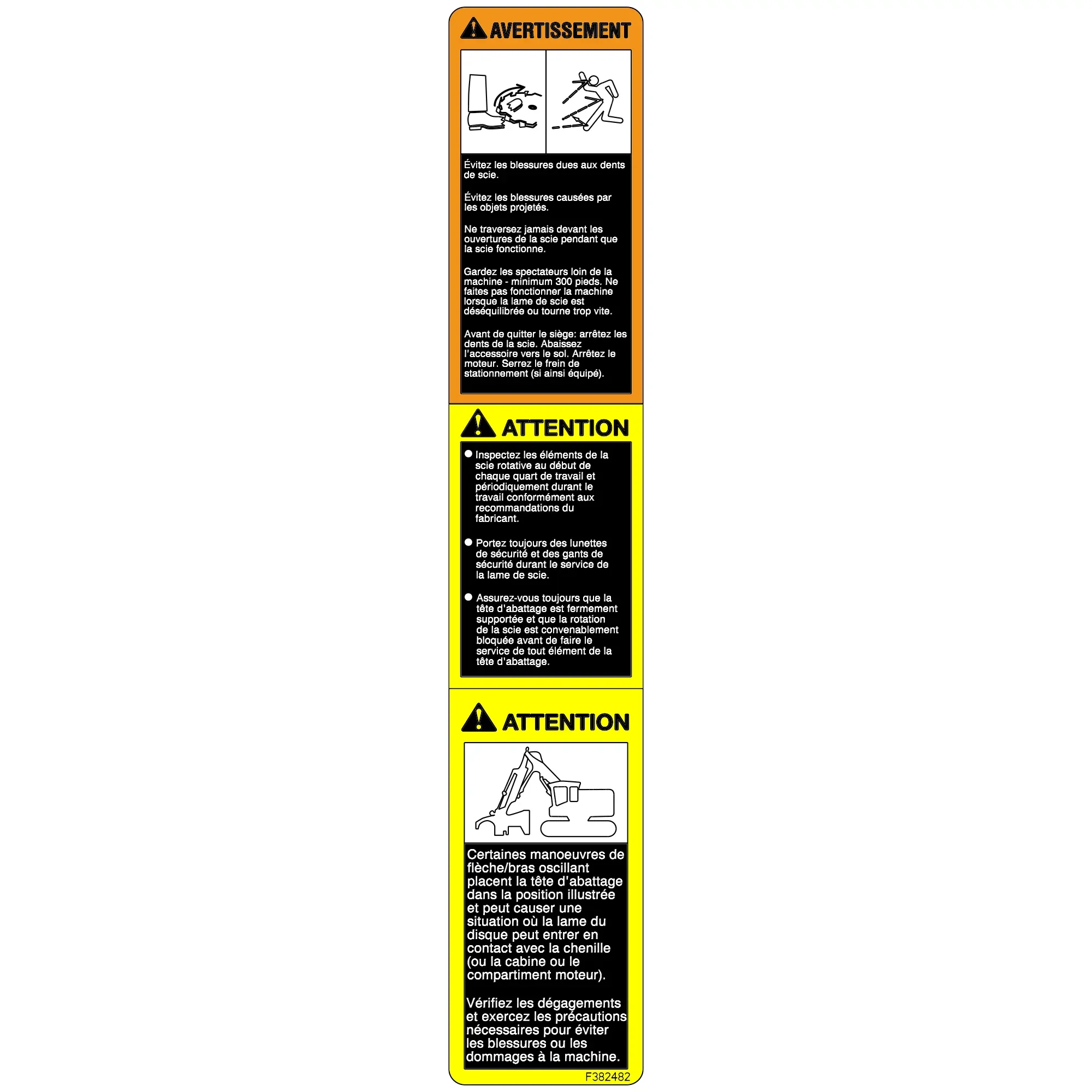 John Deere Warning Caution Label, French - F382482