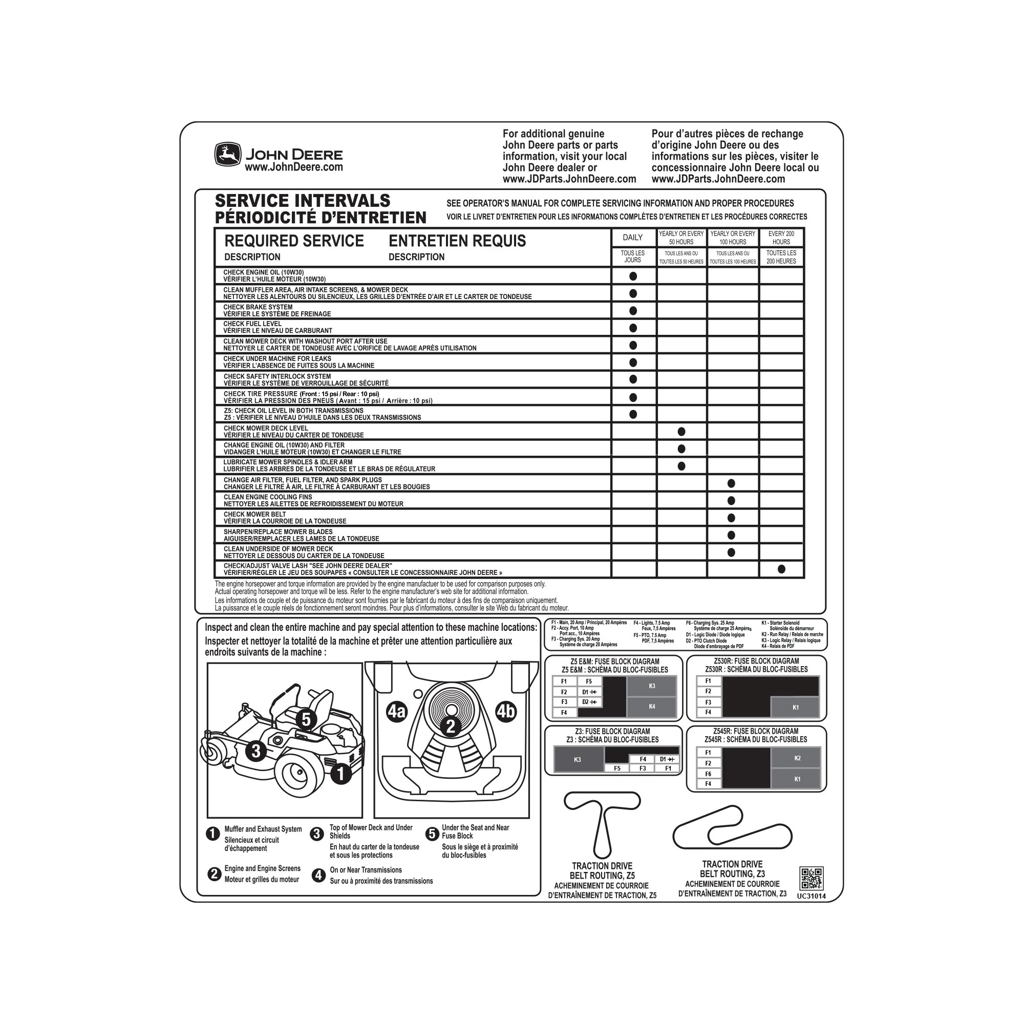 John Deere Maintenance Instruction Label - UC31014