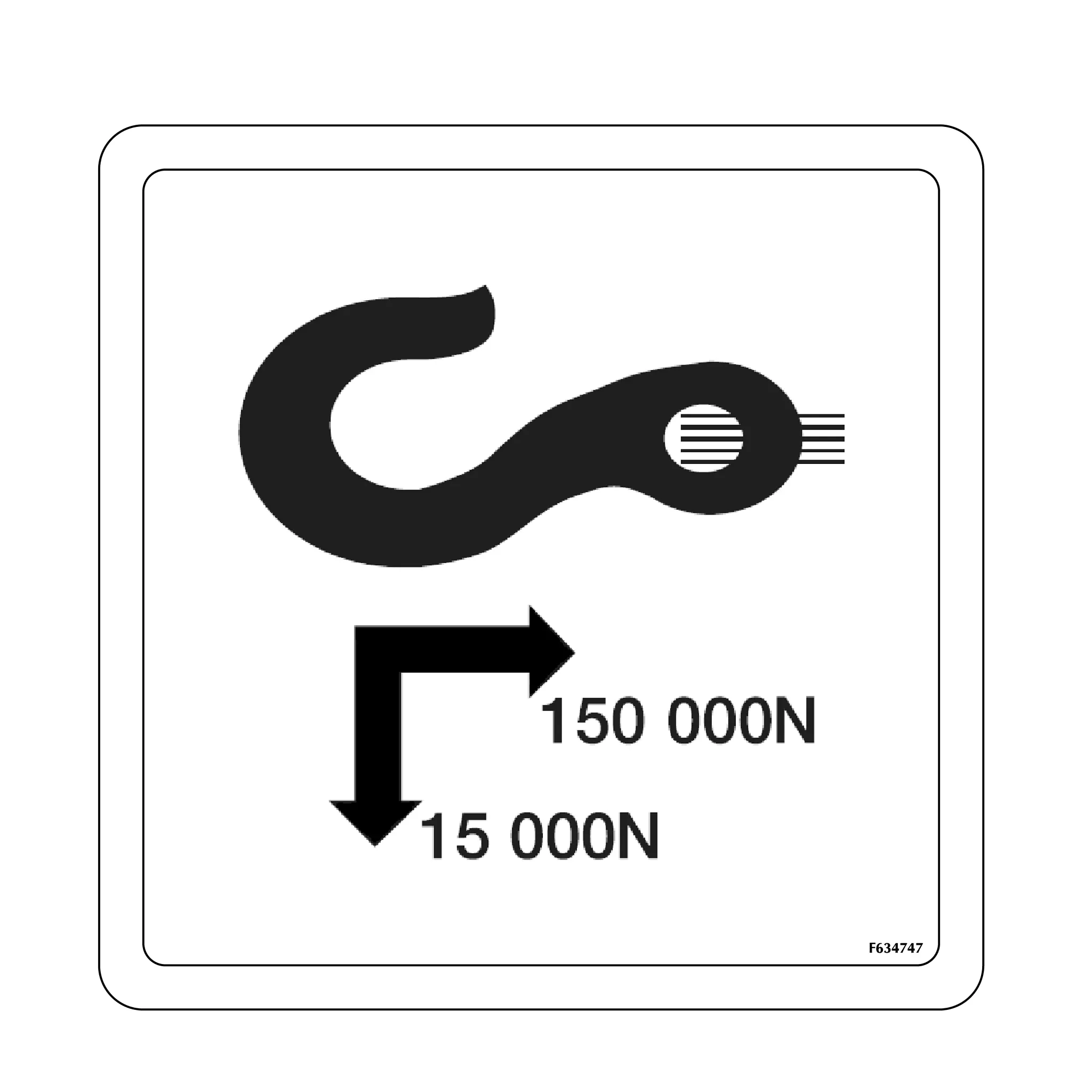 John Deere towing Hook Loads Label - F634747