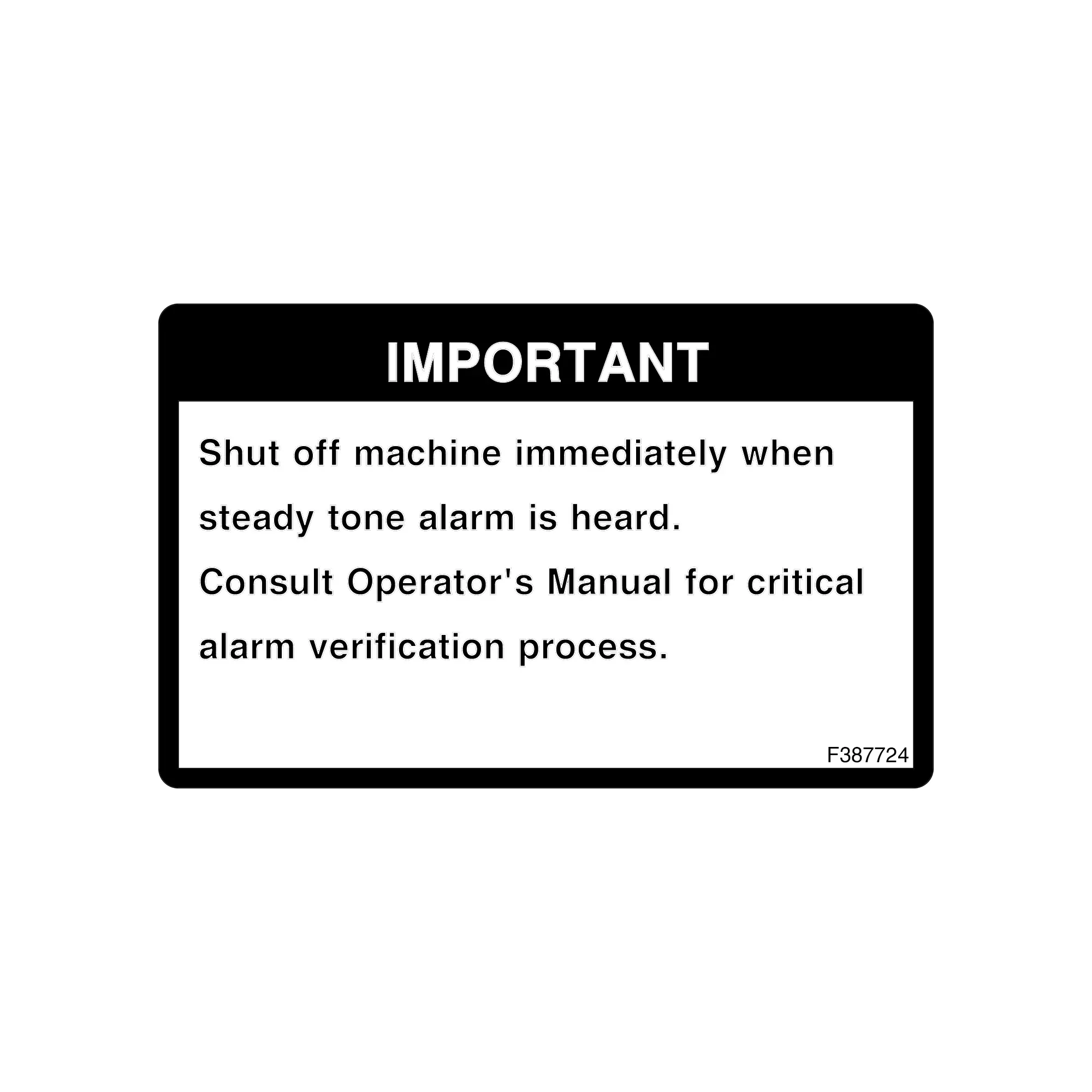 John Deere Important TMC Alarm Label - F387724