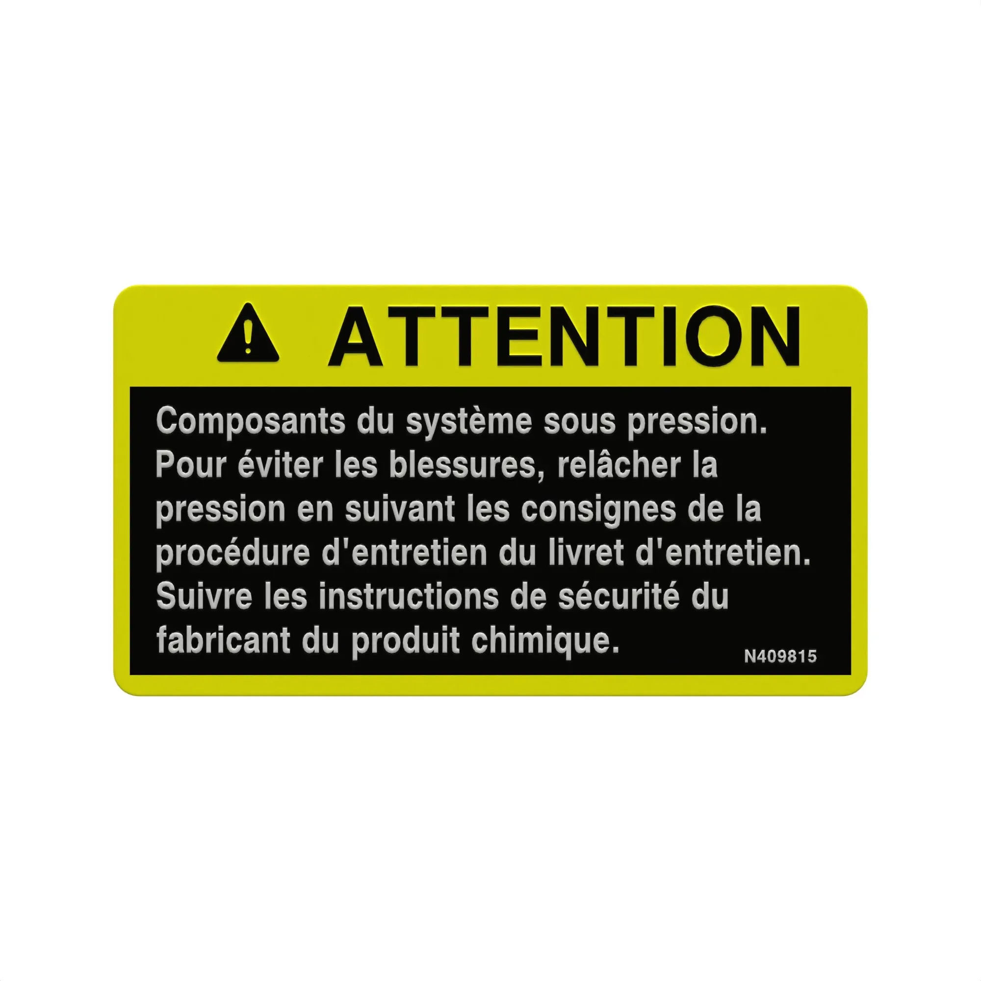 John Deere Label, Trapped Pressure Warning, French - N409815