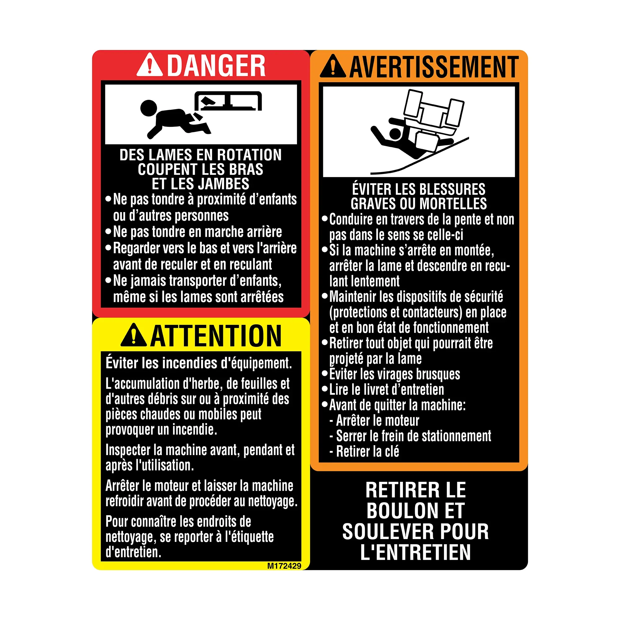 John Deere Danger Caution Warning Decal, French - M172429