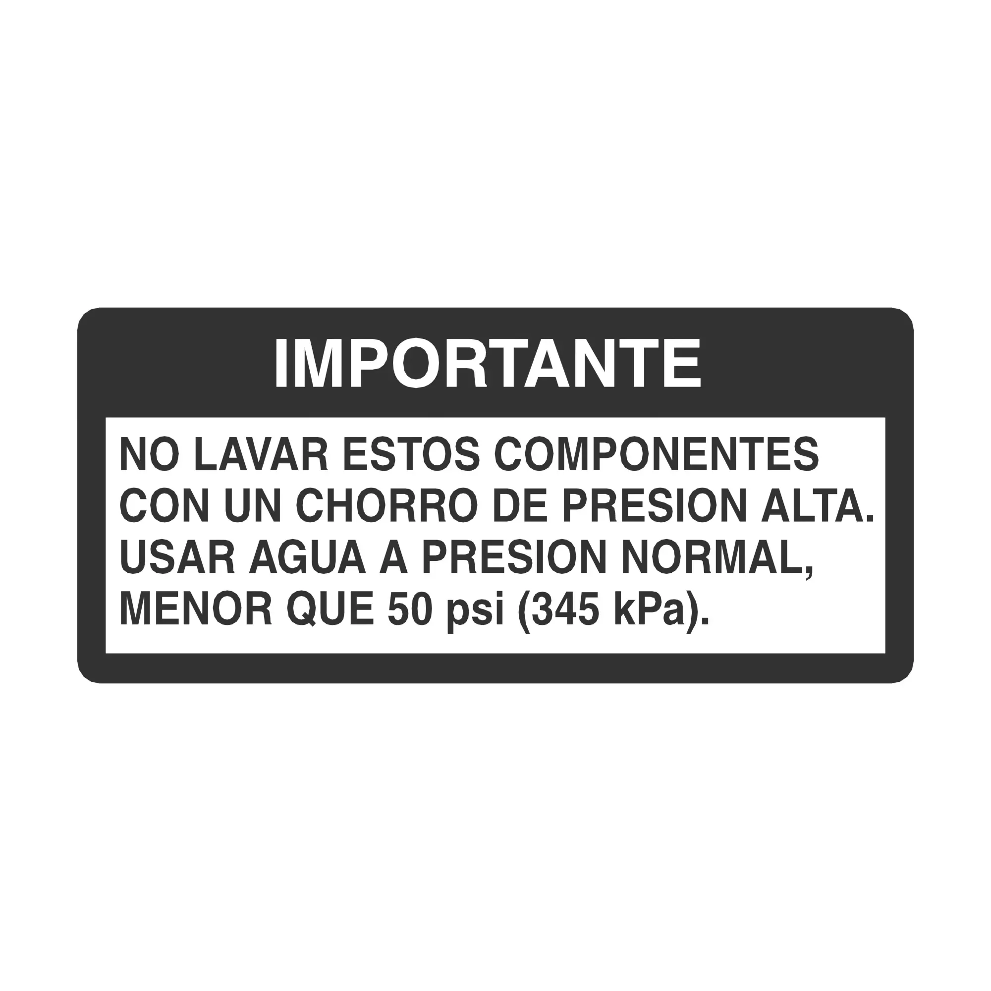 John Deere Wash Components Label, Spanish - N310625