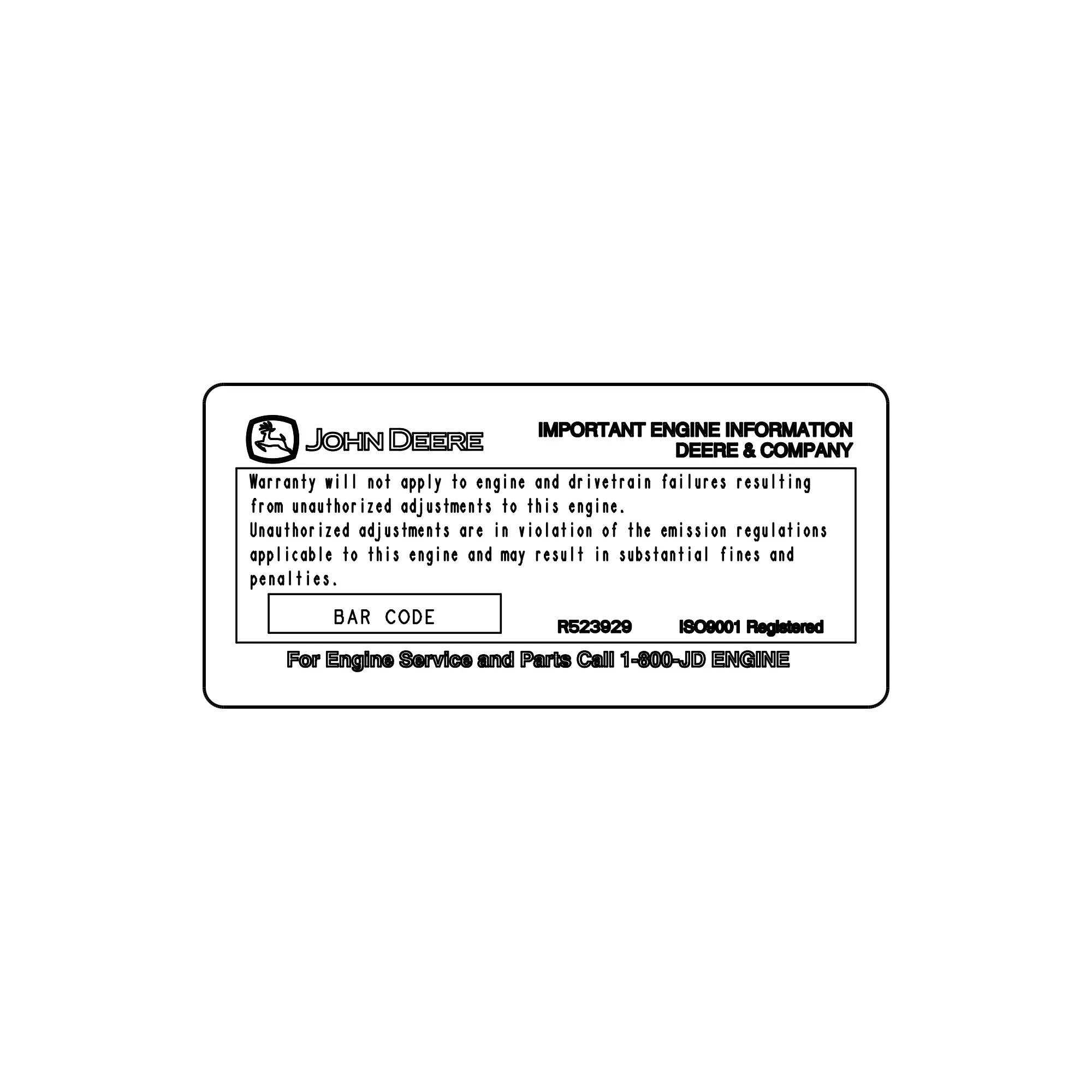 John Deere Warning Power Chipping Tier 3 Label - R523929