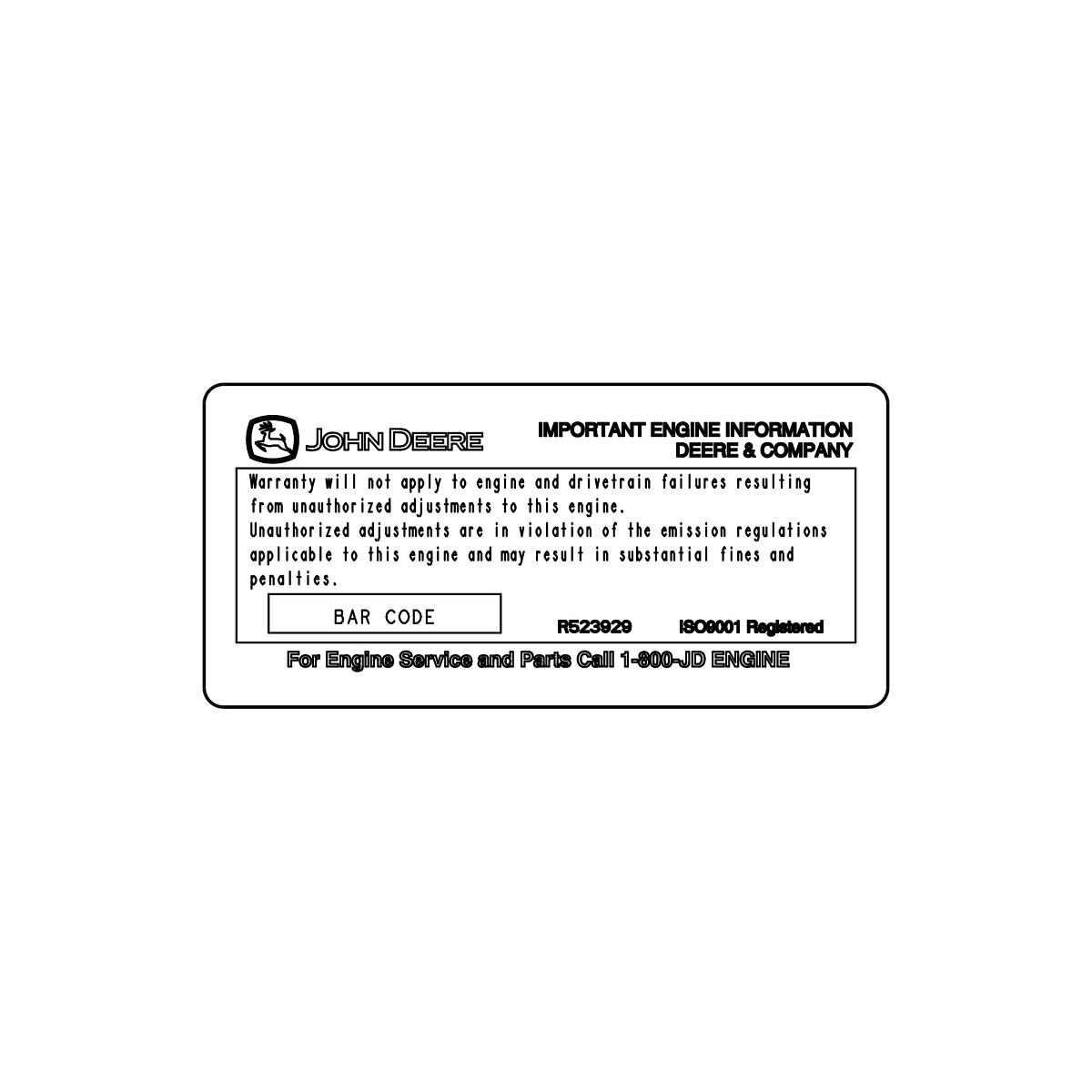 John Deere Warning Power Chipping Tier 3 Label - R523929