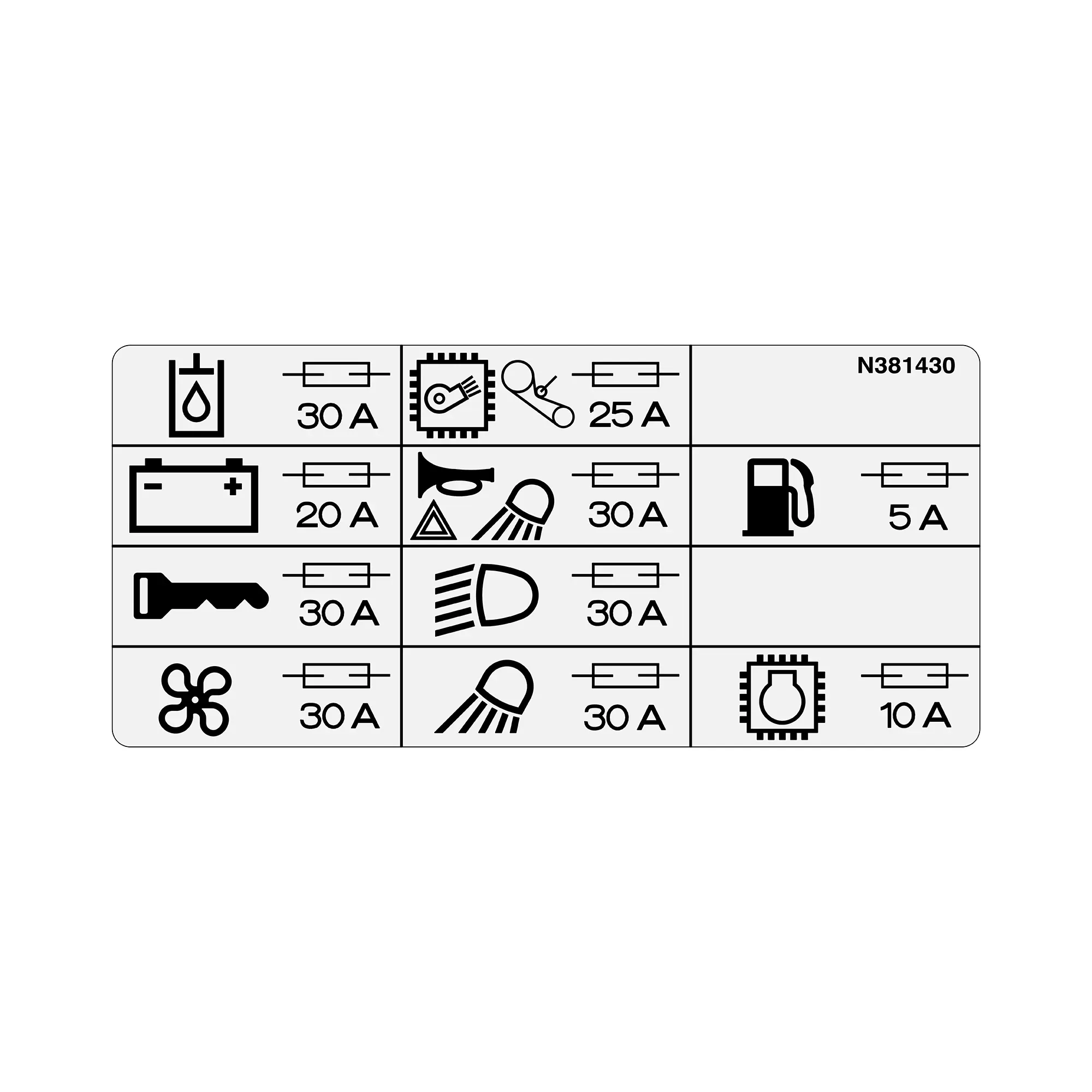 John Deere 9970 Rear Fuses Text Free Label - N381430