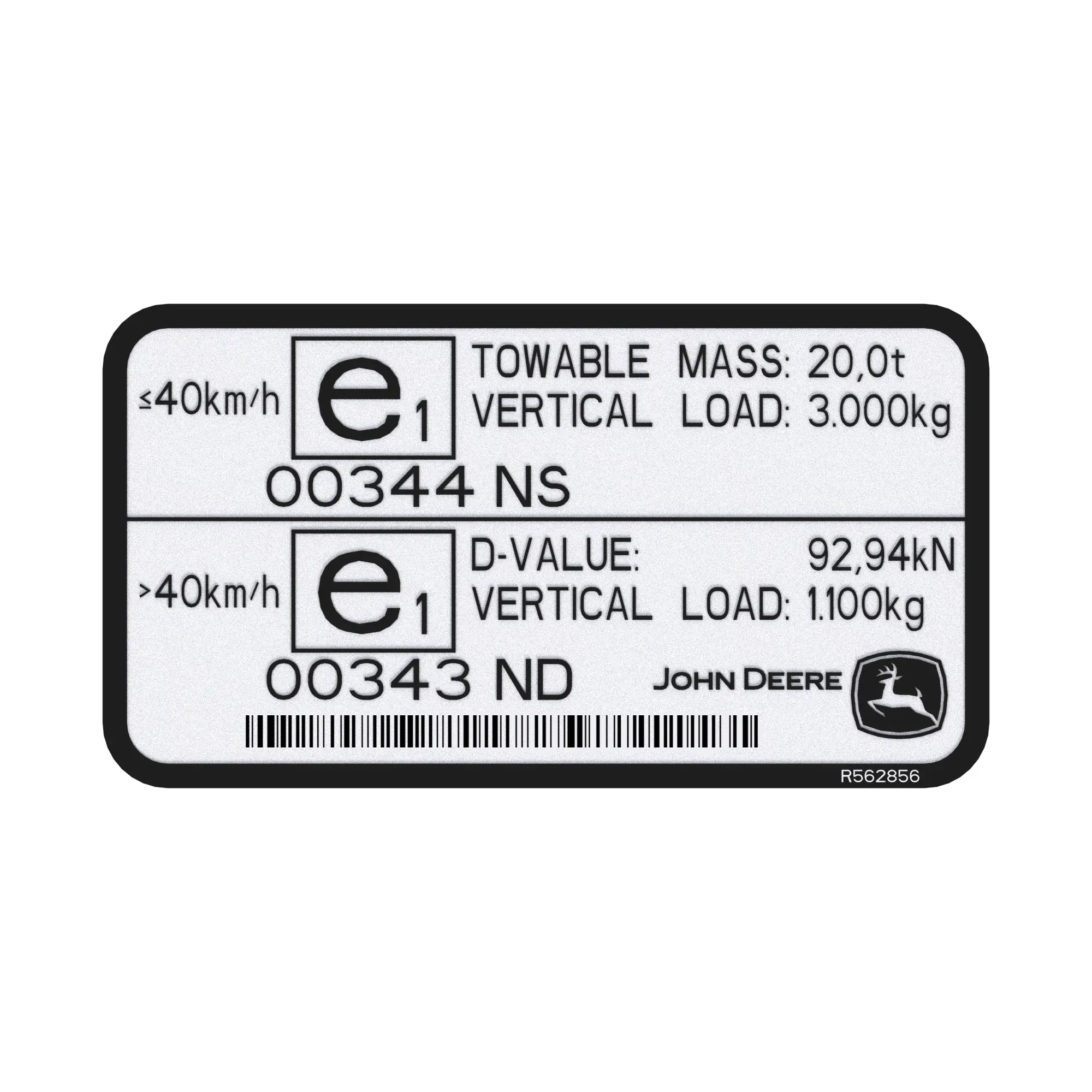 John Deere Drawbar Label - R562856
