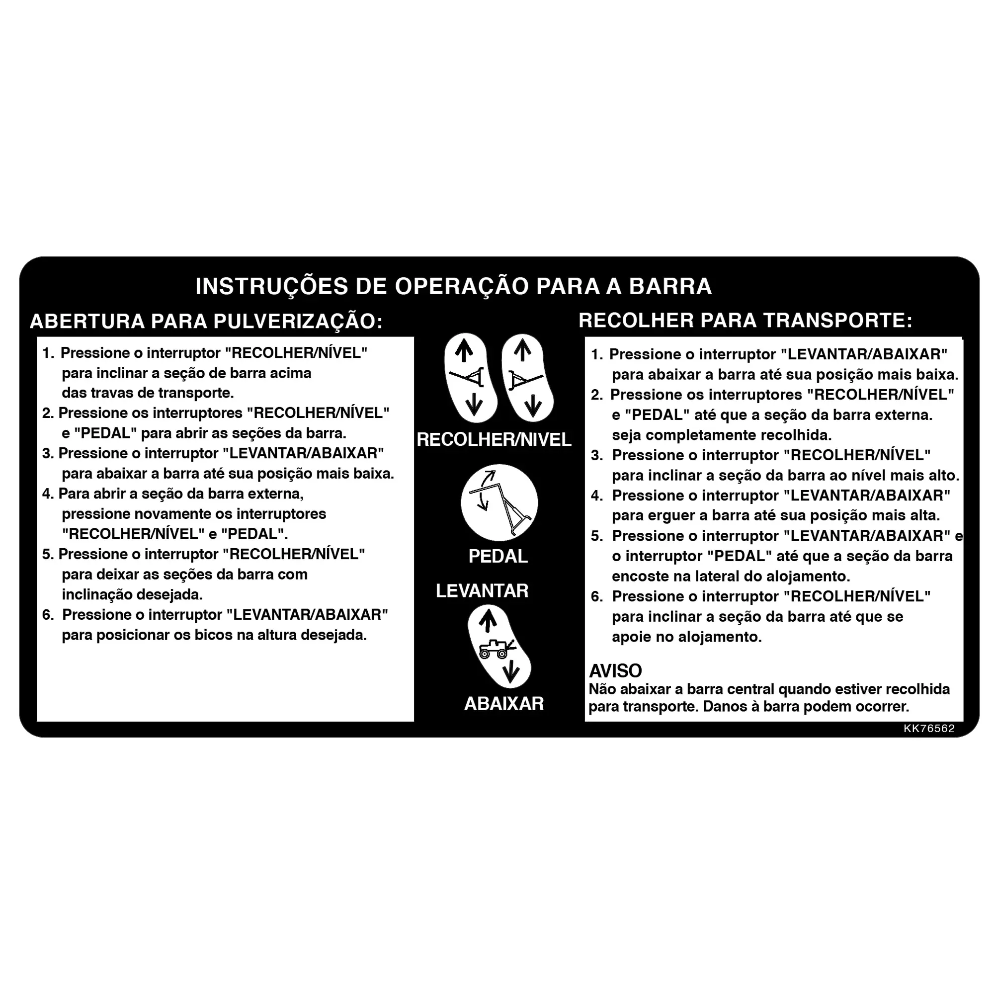 John Deere Boom Fold Instruction Label, Portuguese - KK76562