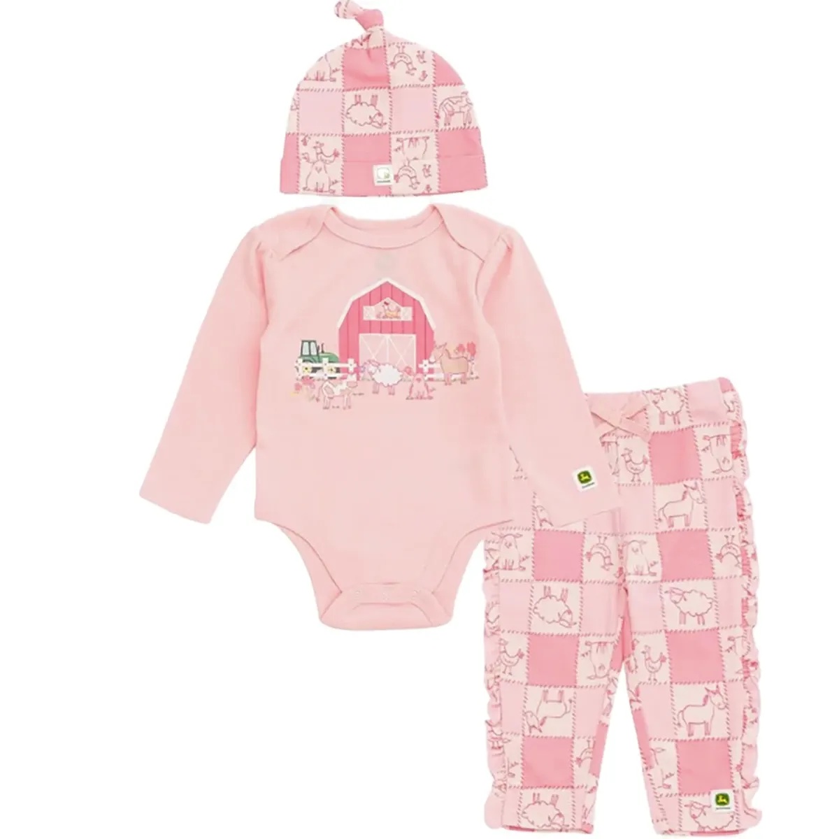 Infant 3-Piece Pink Farm Outfit Set