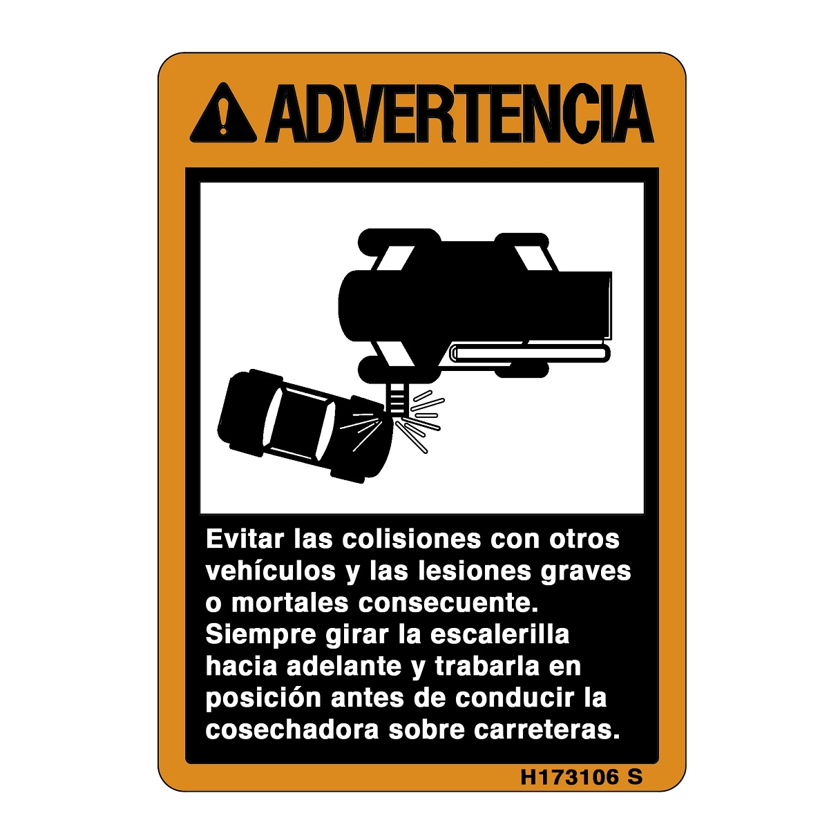 John Deere Safety Sign, Ladder Transport Position, Spanish - H173106