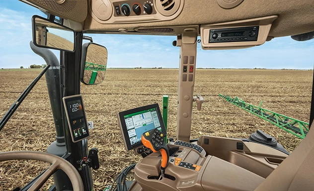Interior of R4023 sprayer in a field