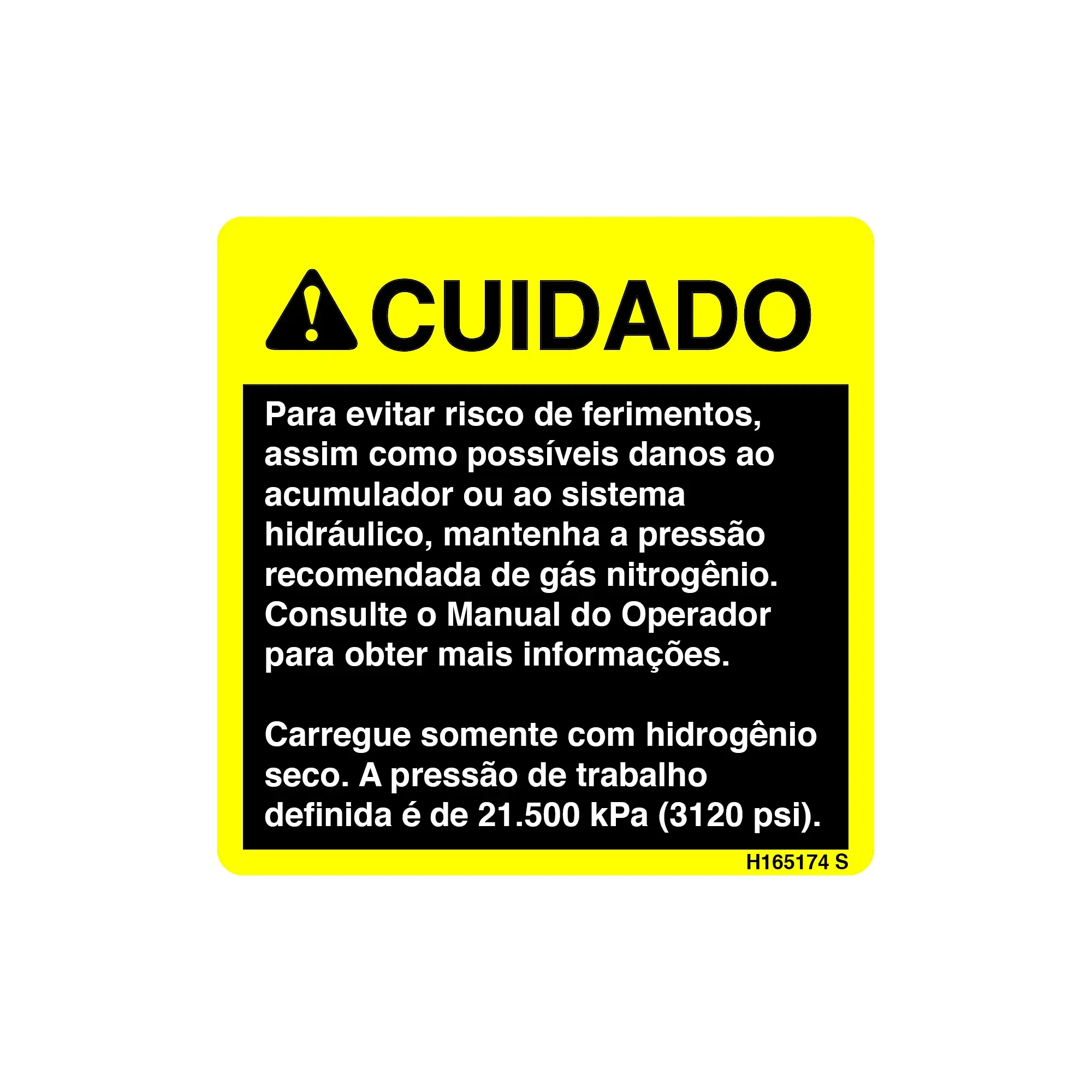 John Deere Accum Caution Label, Portuguese - H165174