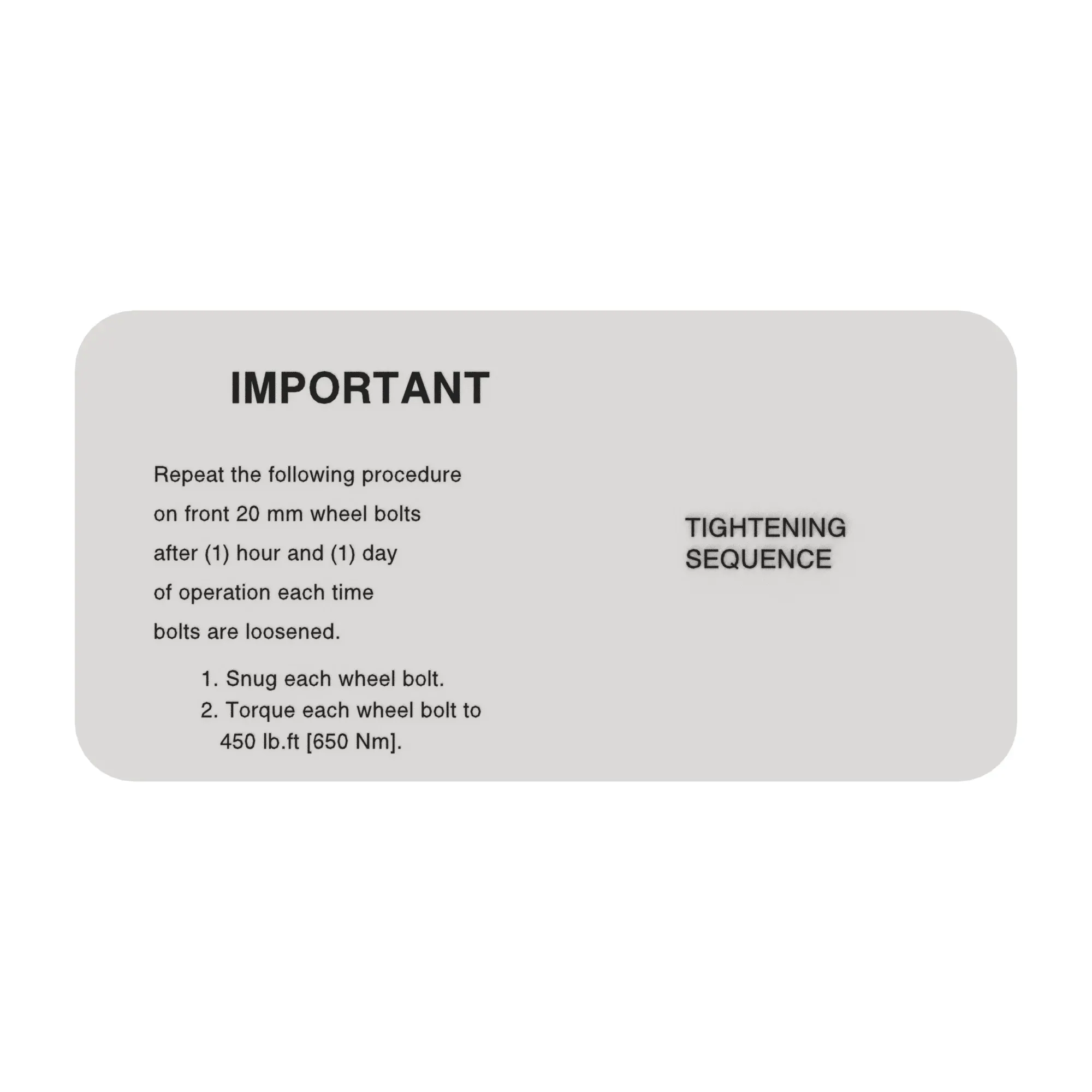 John Deere Label Wheel Bolt torque - N198634