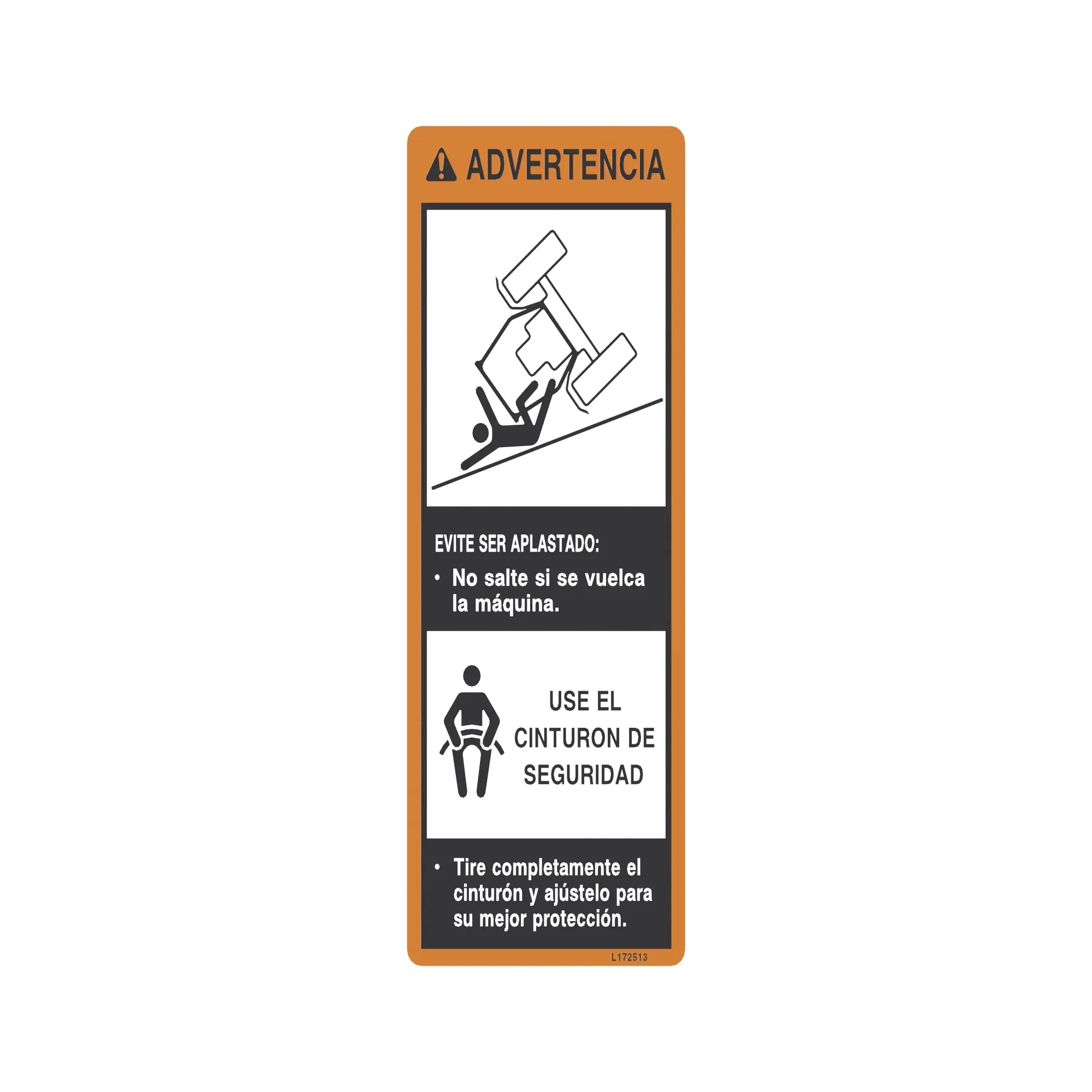 John Deere Warning Label, ROPS, Use Seat Belt, Spanish - L172513