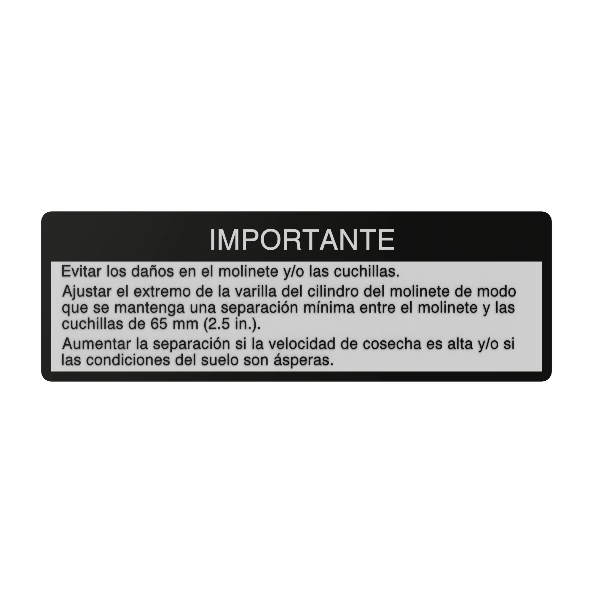 John Deere Instruction Reel Height Decal, Spanish - HXE10532