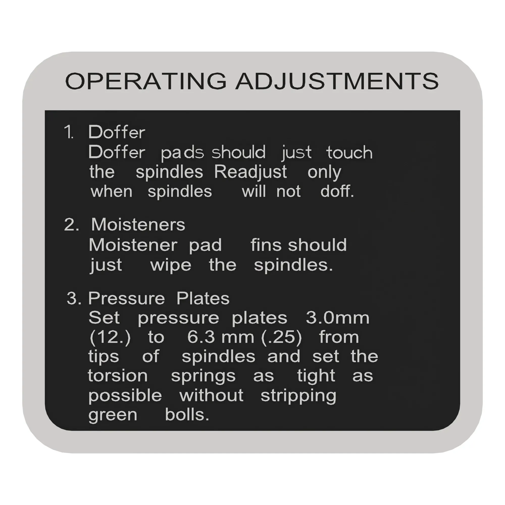 John Deere Operating Adjustments Label - N195645