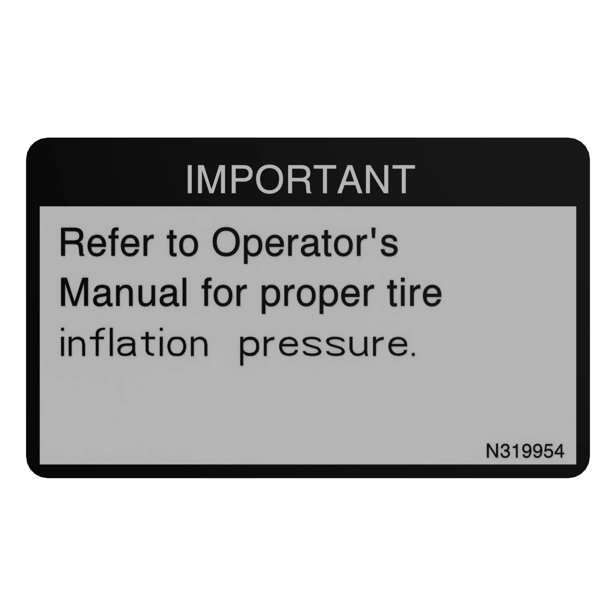 John Deere Tire Pressure Label - N319954