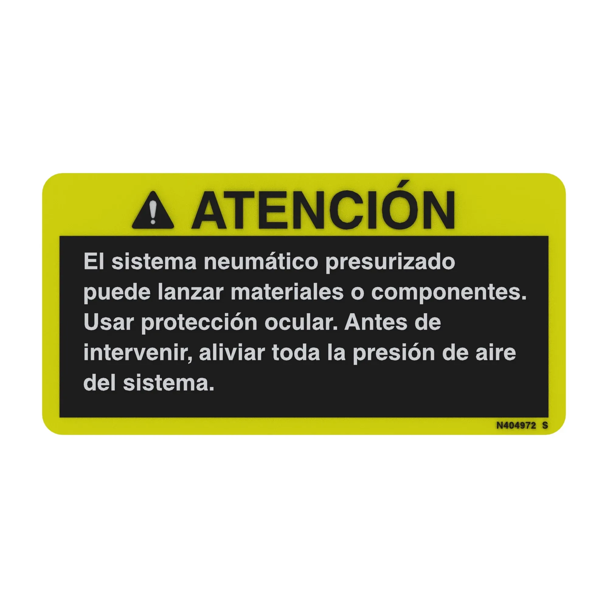 John Deere Safety Air Dryer Label, Spanish - N404972