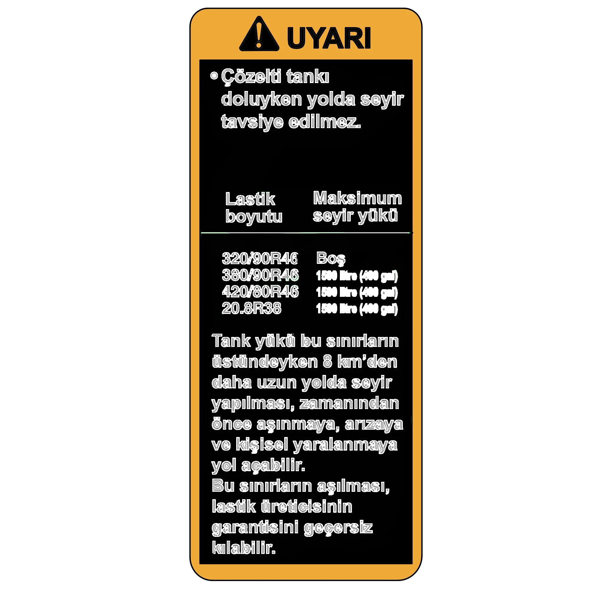 John Deere Warning Transport Label, Turkish - N310213