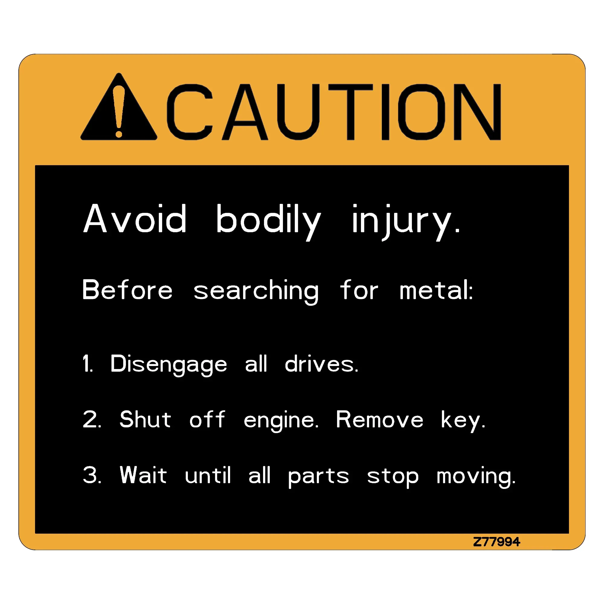 John Deere Safety Sign, Label - Z77994