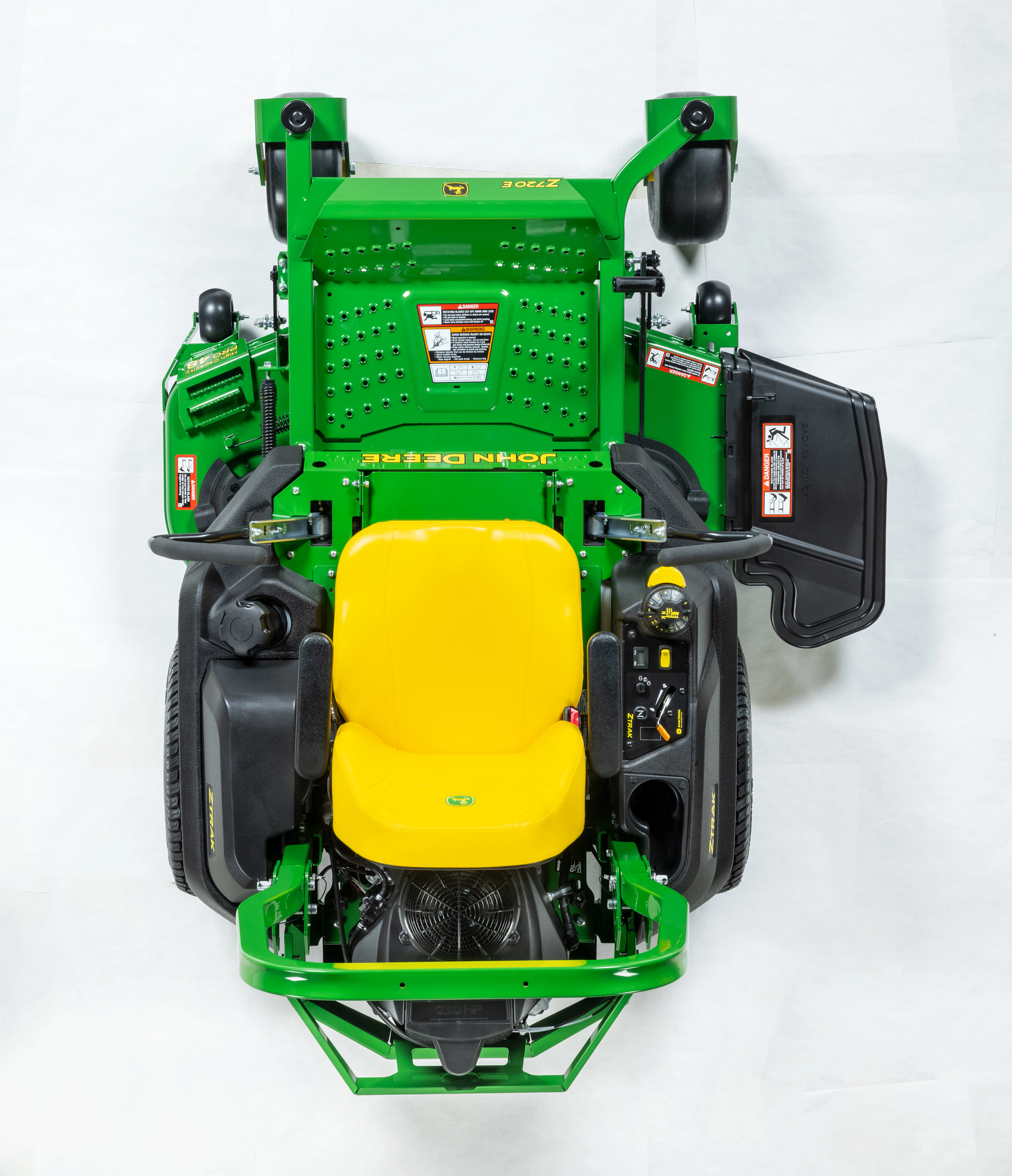Top studio view of a Z720E Zero-Turn Mower