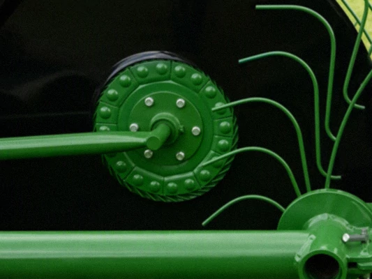 Side, close-up view of a WR00 Series Carted Wheel Rake Grease Zerk