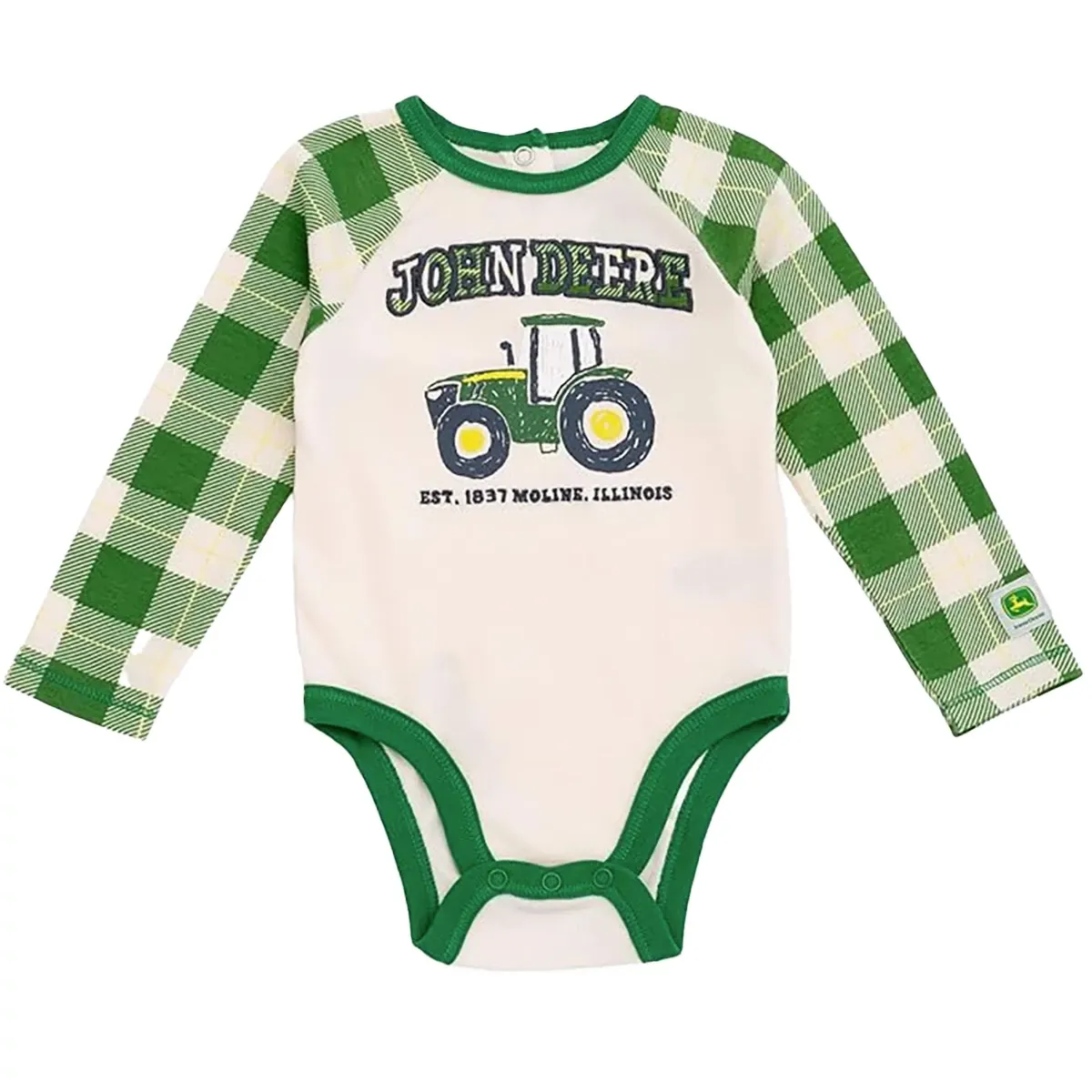 Infant Tractor Bodyshirt with Plaid Sleeves