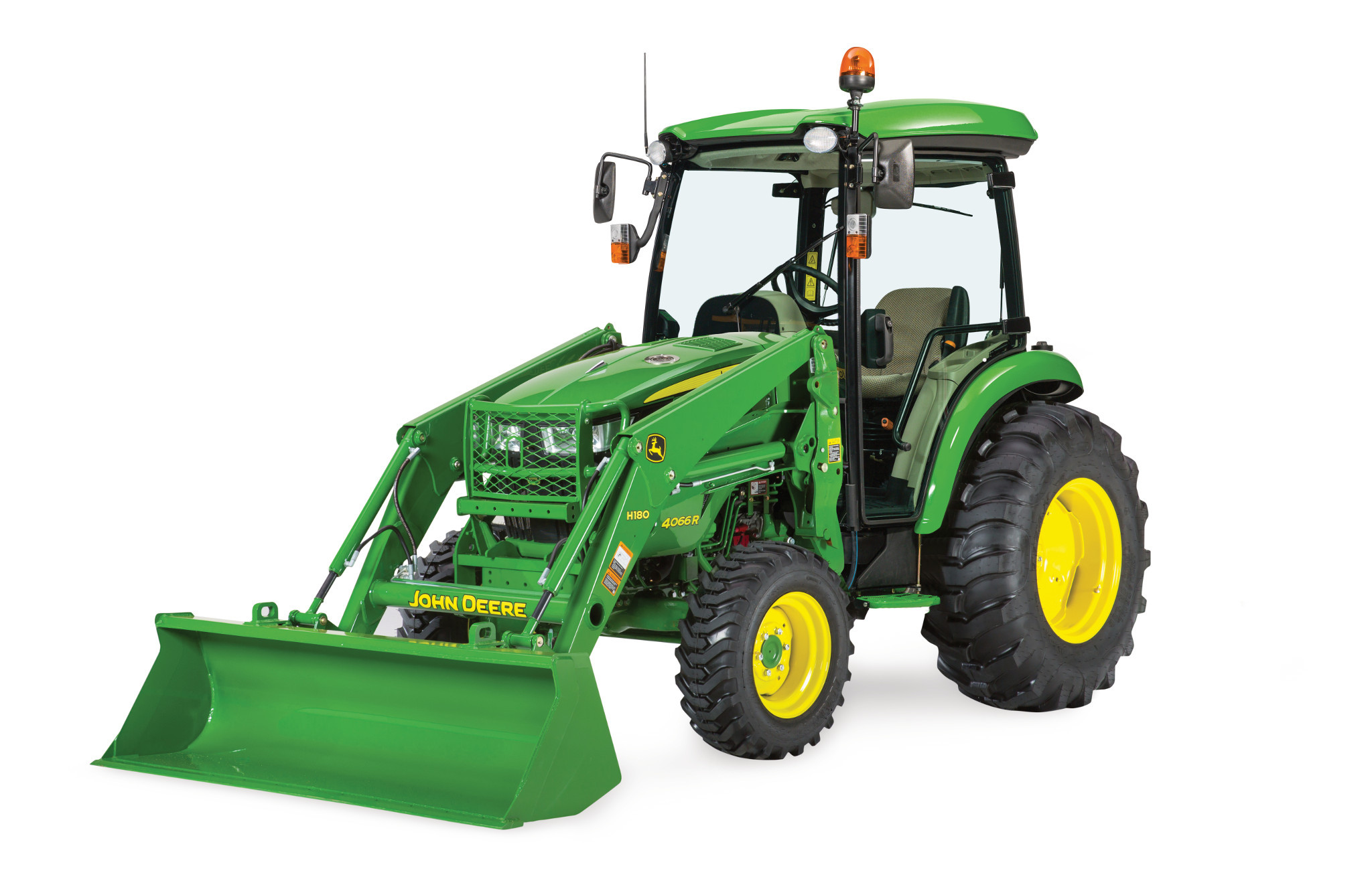 John Deere 4066R cab tractor with loader and bucket
