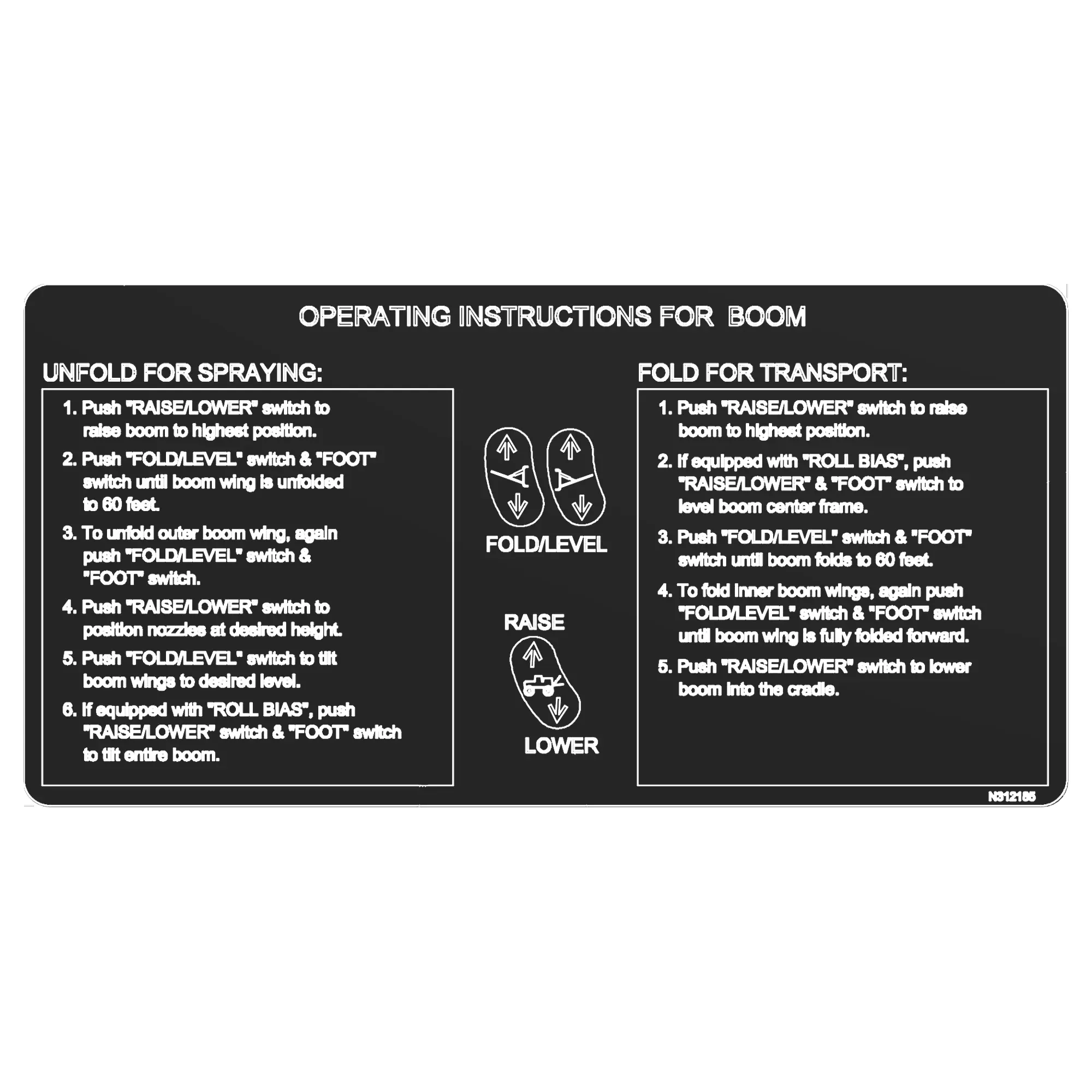 John Deere Boom Fold Instruction Label - N312185