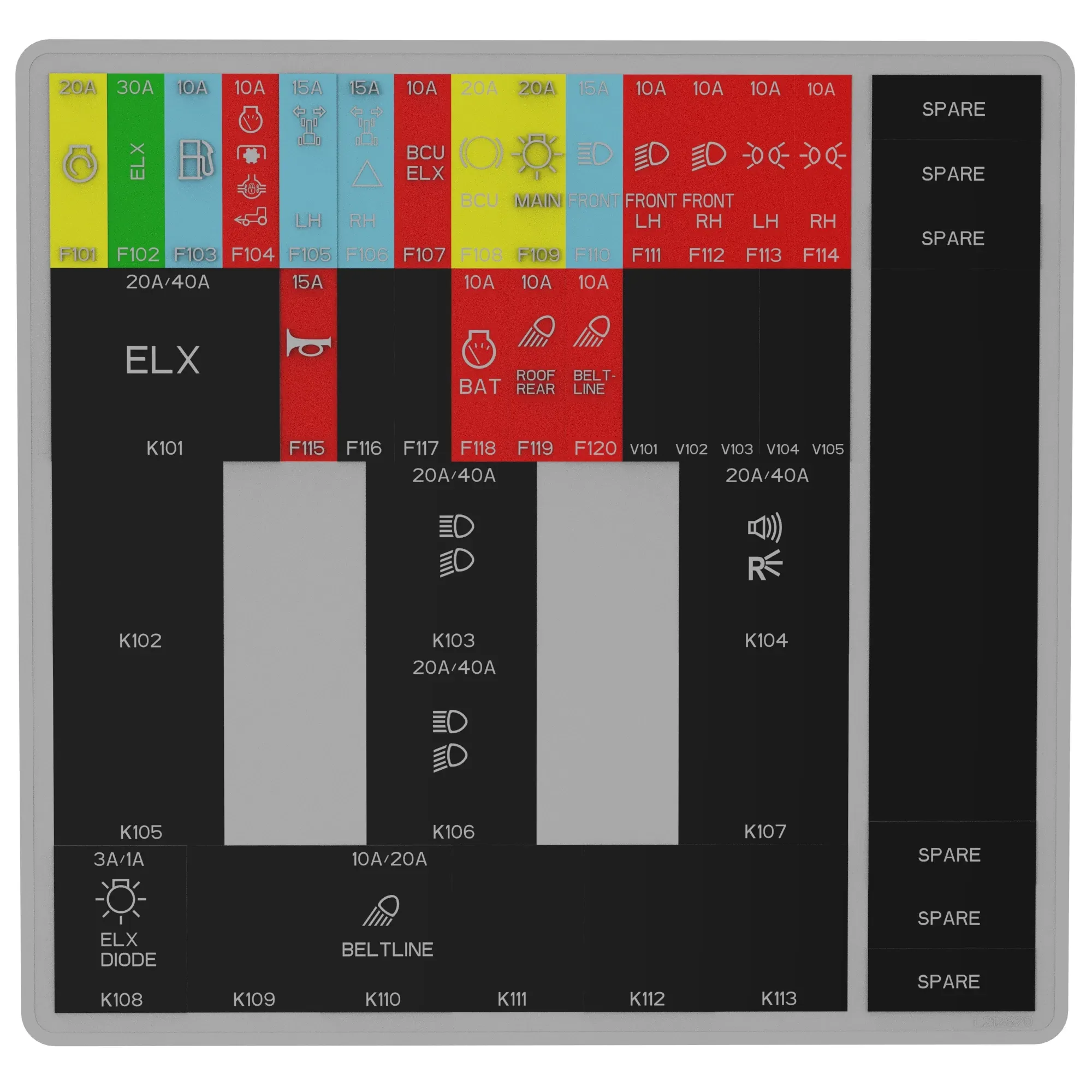 John Deere Fuse Box Label, Brazil - L212620