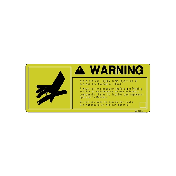 John Deere Hydraulic Injection Warning Sign - A80683