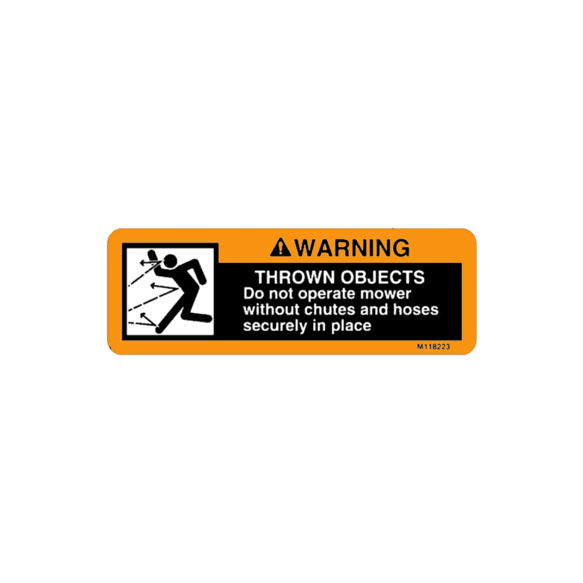 John Deere Label, Warning, Thrown Object - M118223