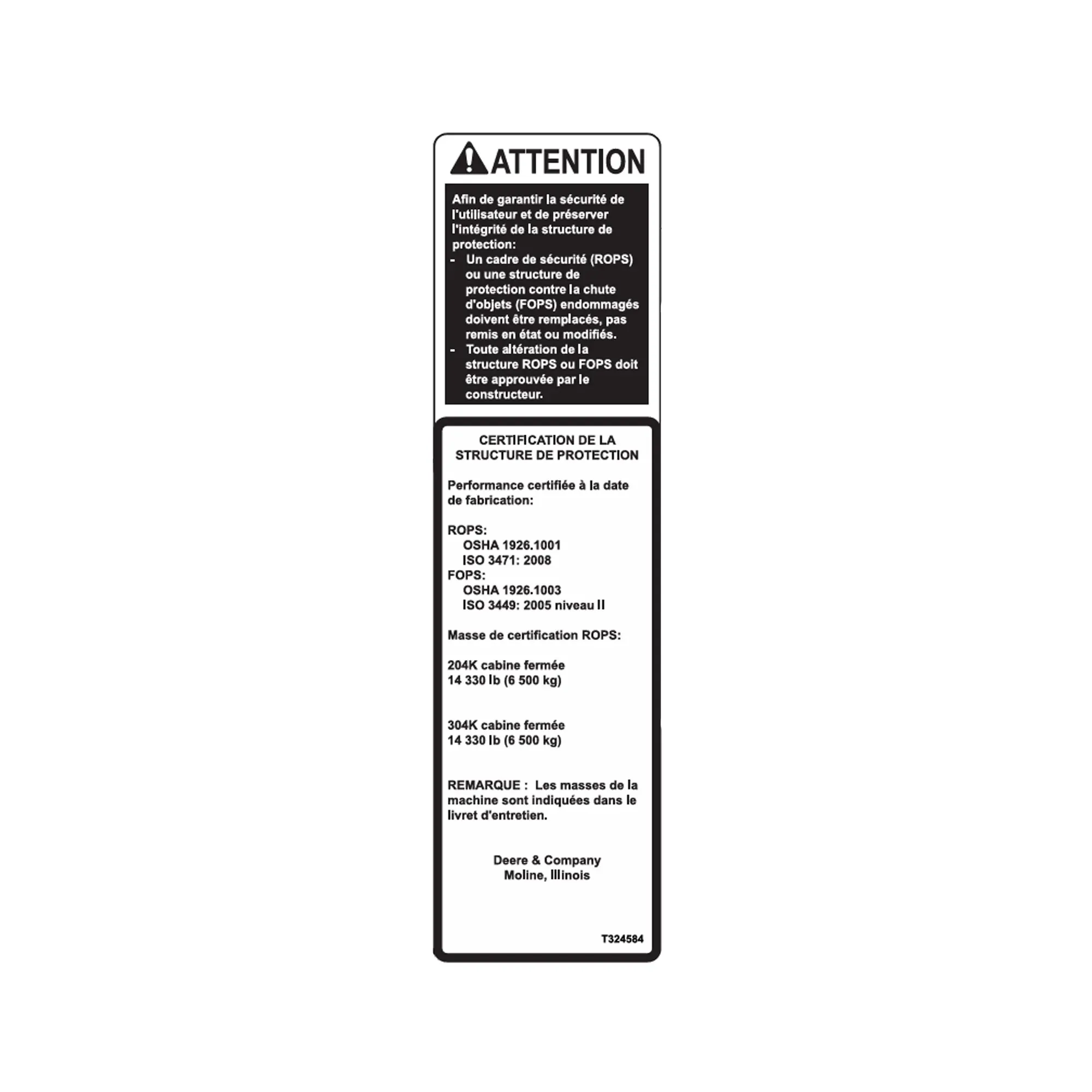 John Deere Safety Sign - T324584