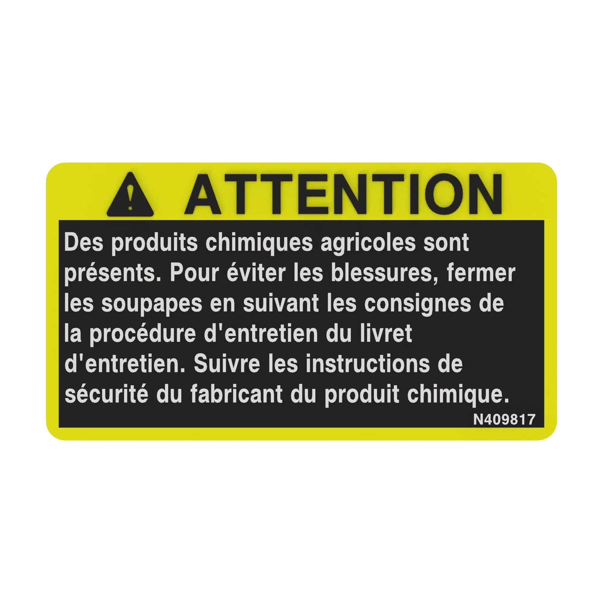 John Deere Agricultural Chemical Warning Decal - N409817