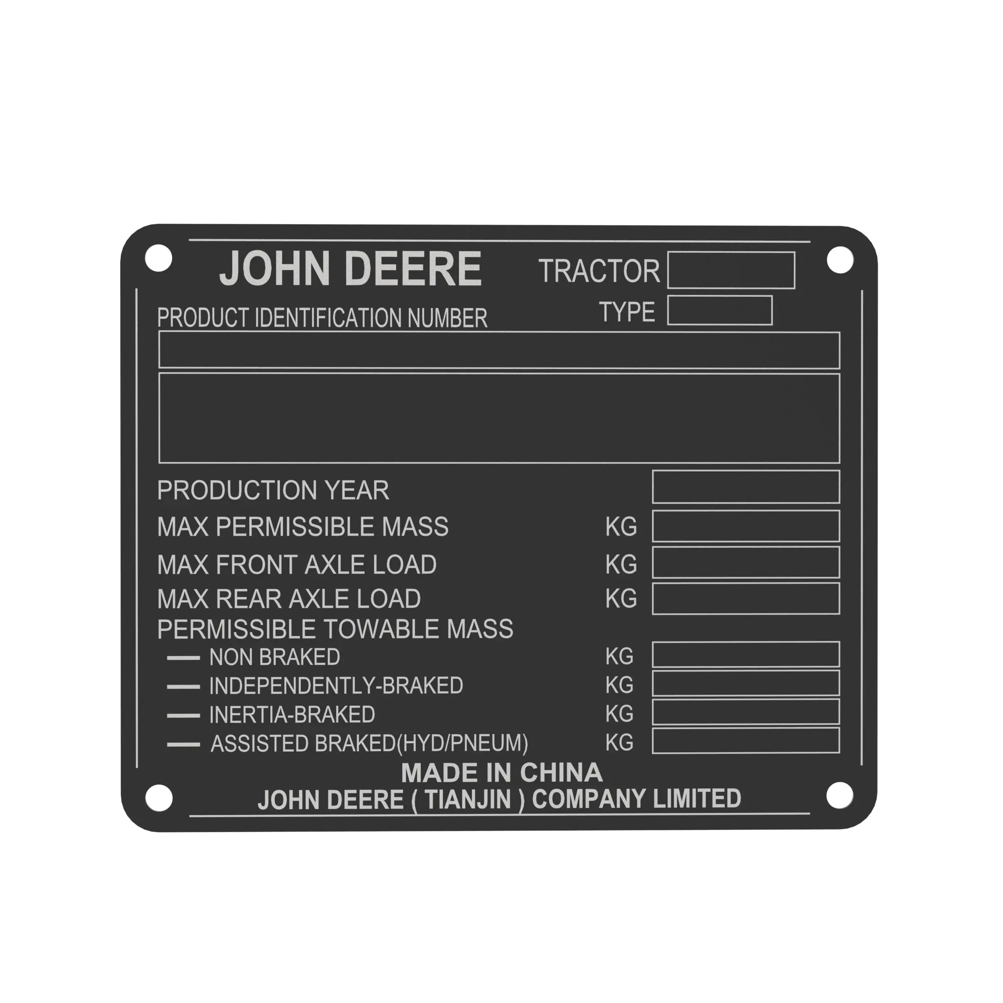 John Deere Serial Number Plate - SU59693