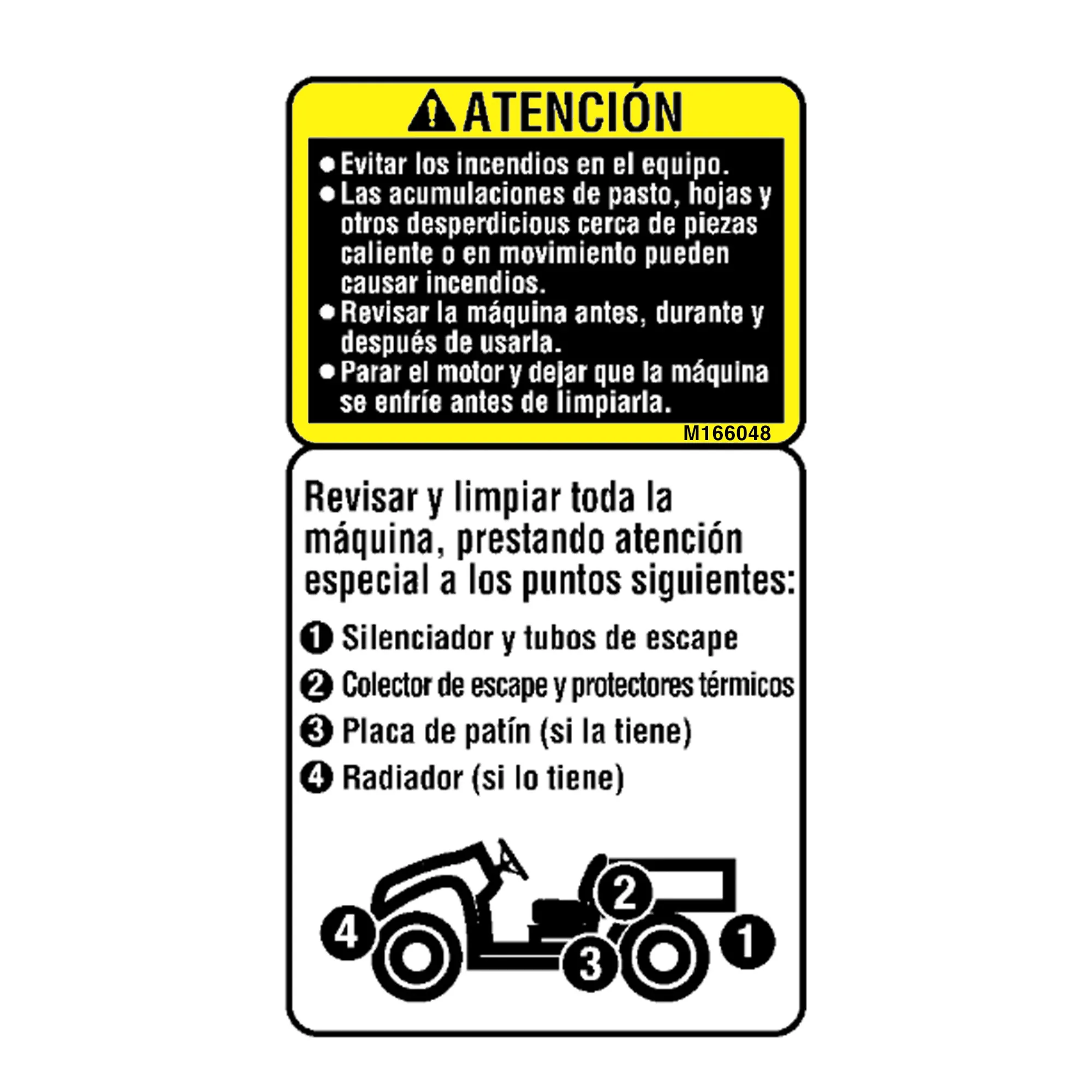 John Deere Cleaning Label, Spanish - M166048