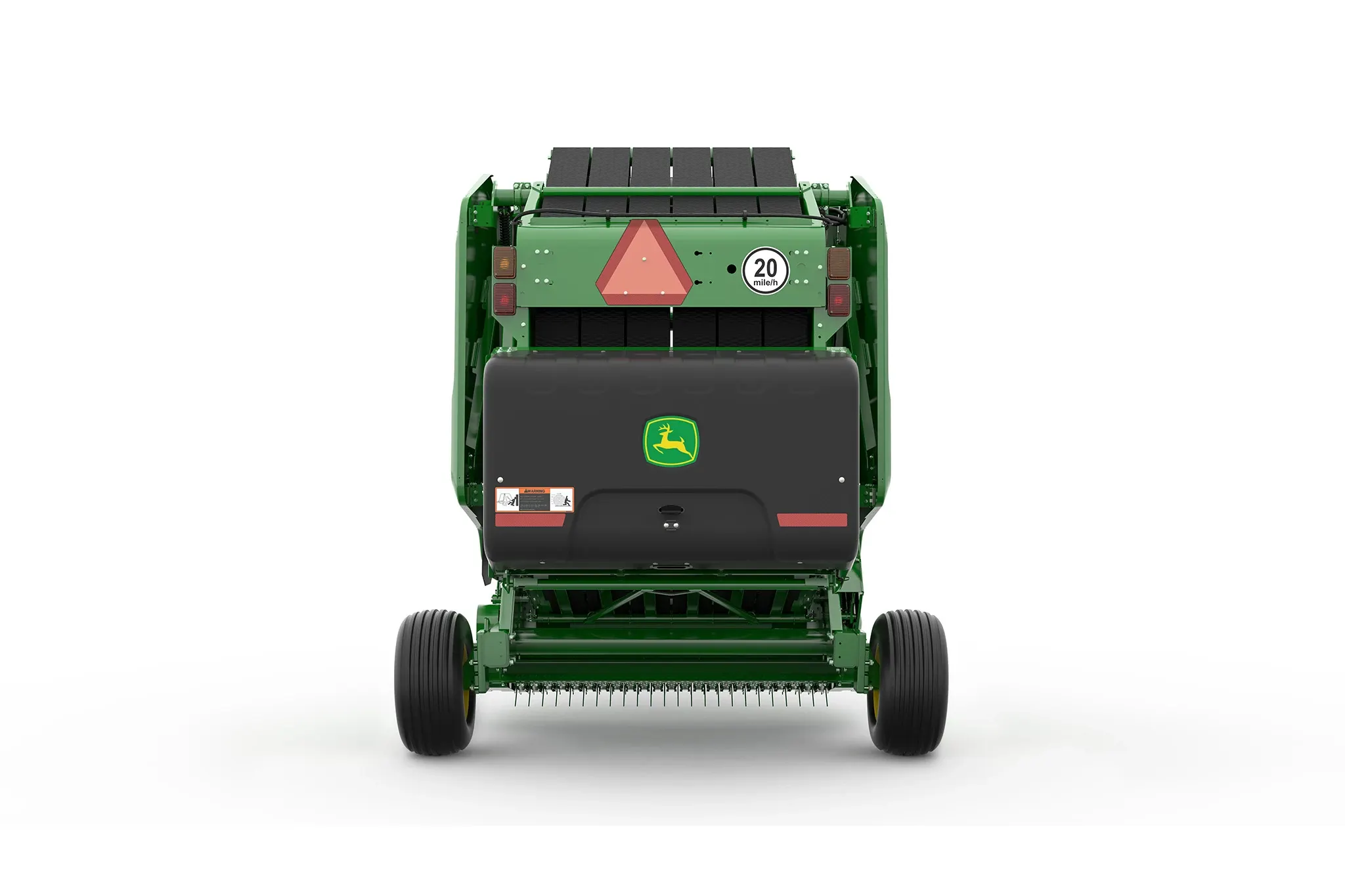 Rear close-up studio rendering of John Deere 451E Round Baler