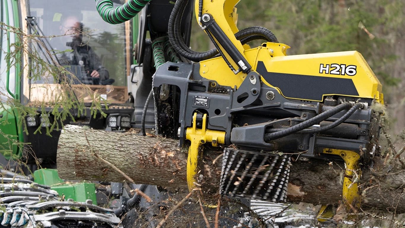 H216 Harvester Head In Action - Front View