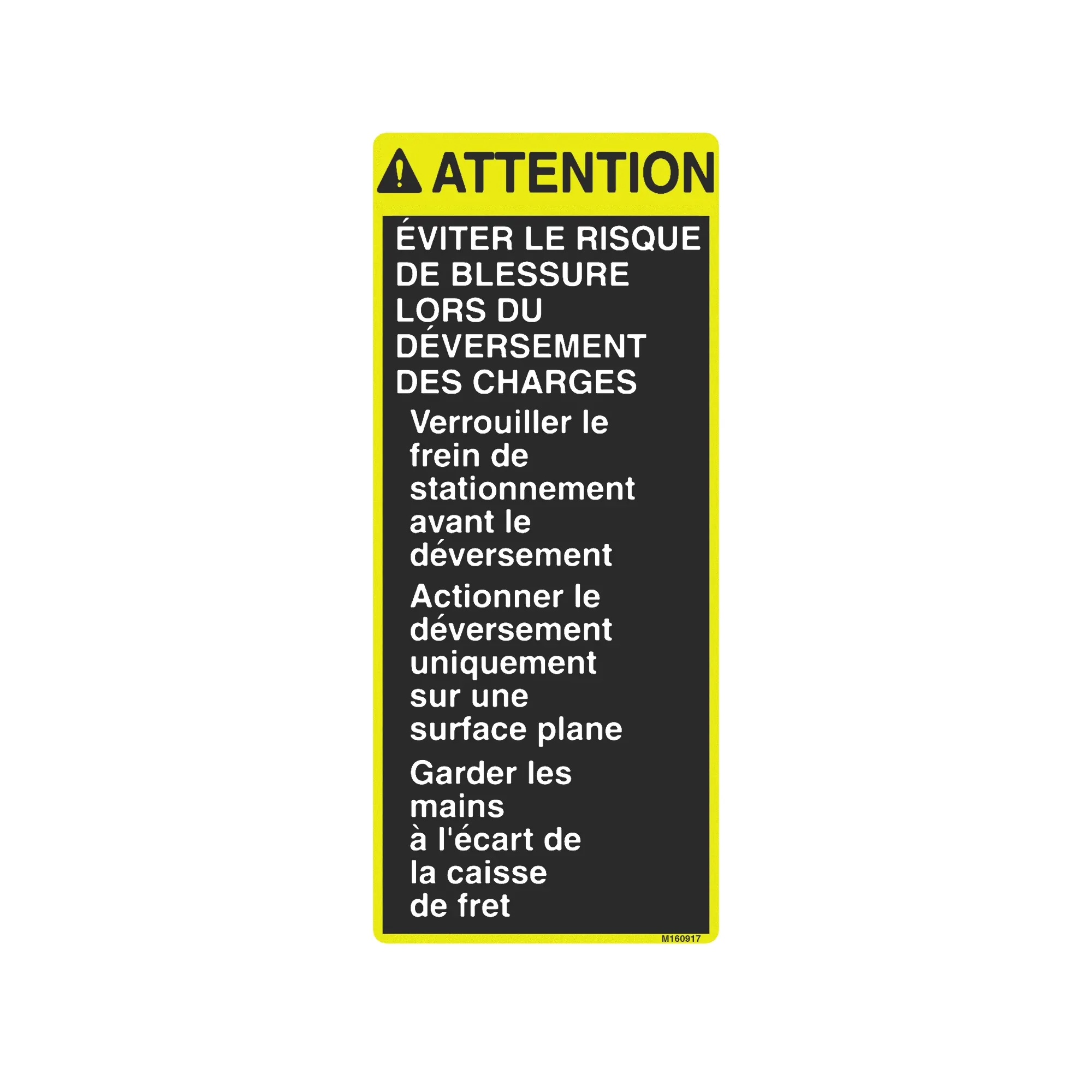 John Deere Safety Sign, Power Lift Caution, French - M160917