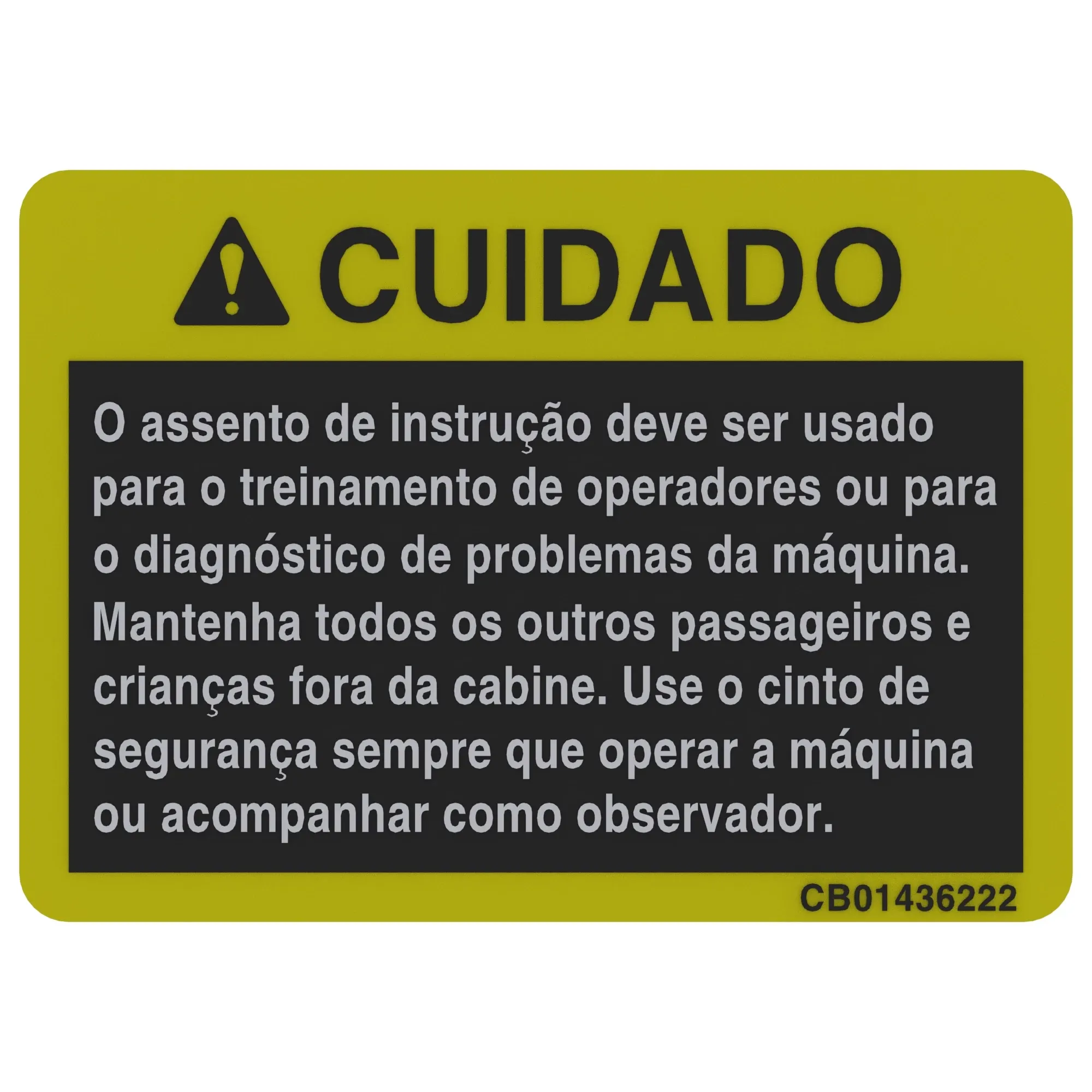 John Deere Safety Sign, Seat Belt Caution, Portuguese - CB01436222
