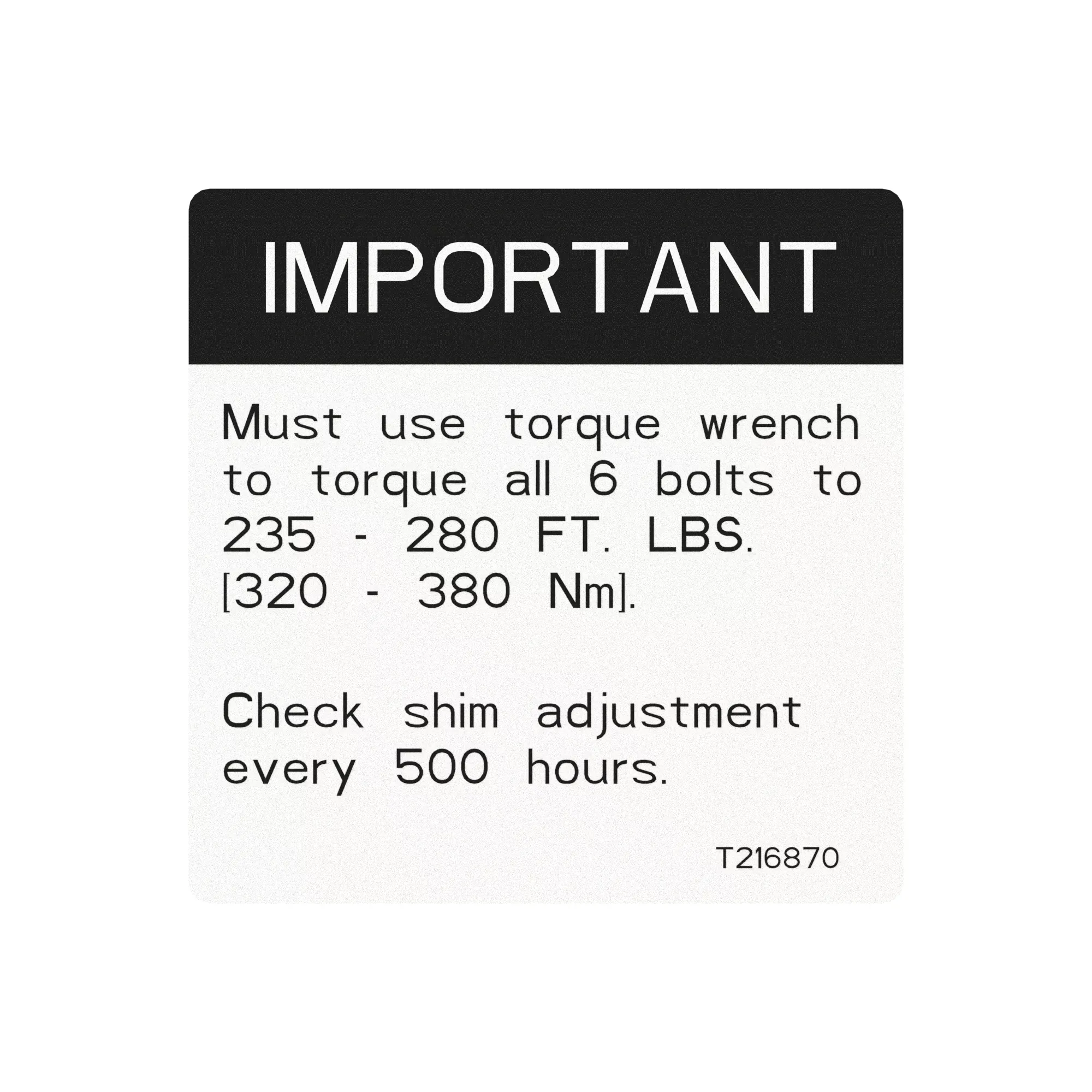 John Deere Torque and Shim Blade Pivot Cap Label, French - T261515
